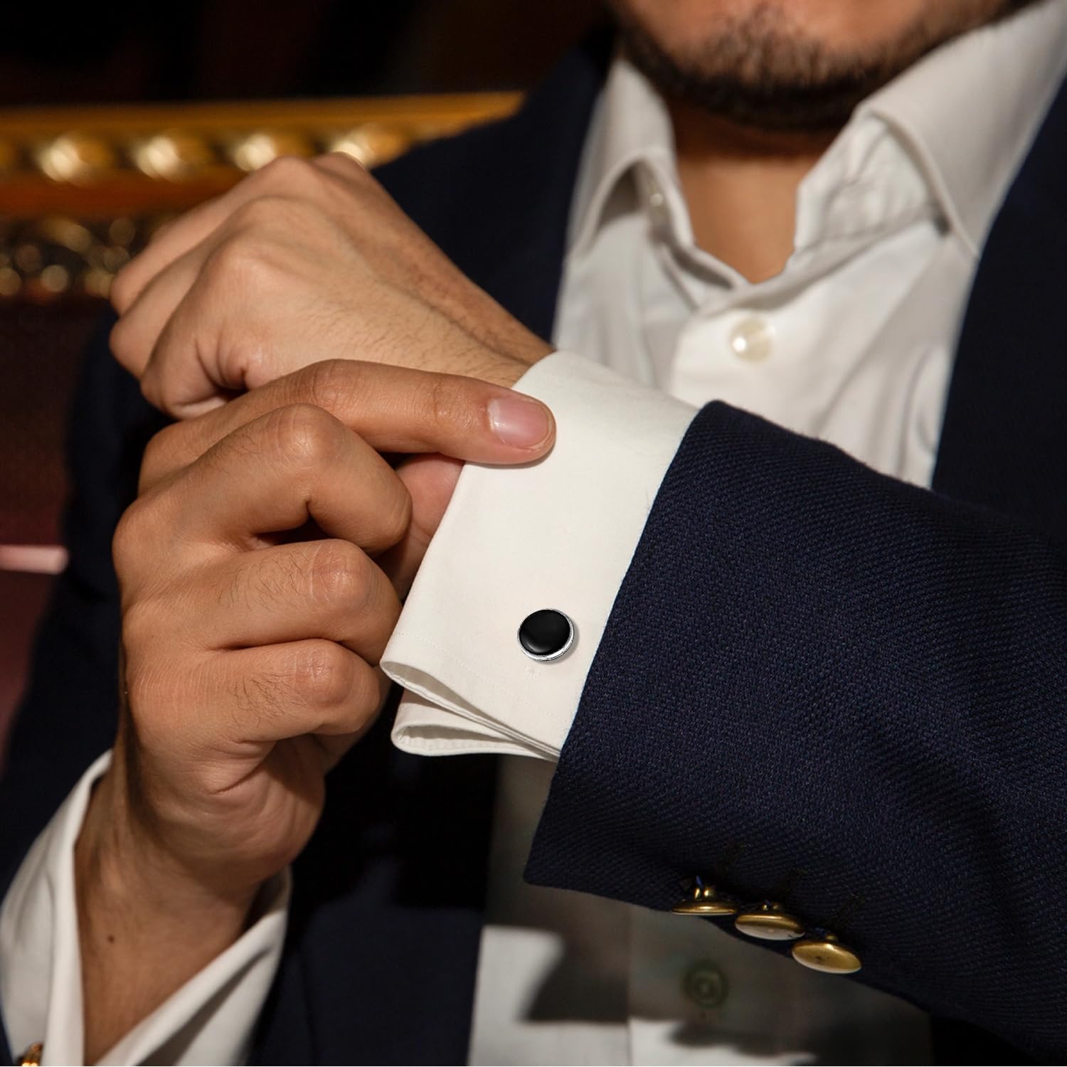 Boutons de Manchette Classiques pour Homme - Père de la Mariée, Mari, Petit Ami (Noir + Argent)