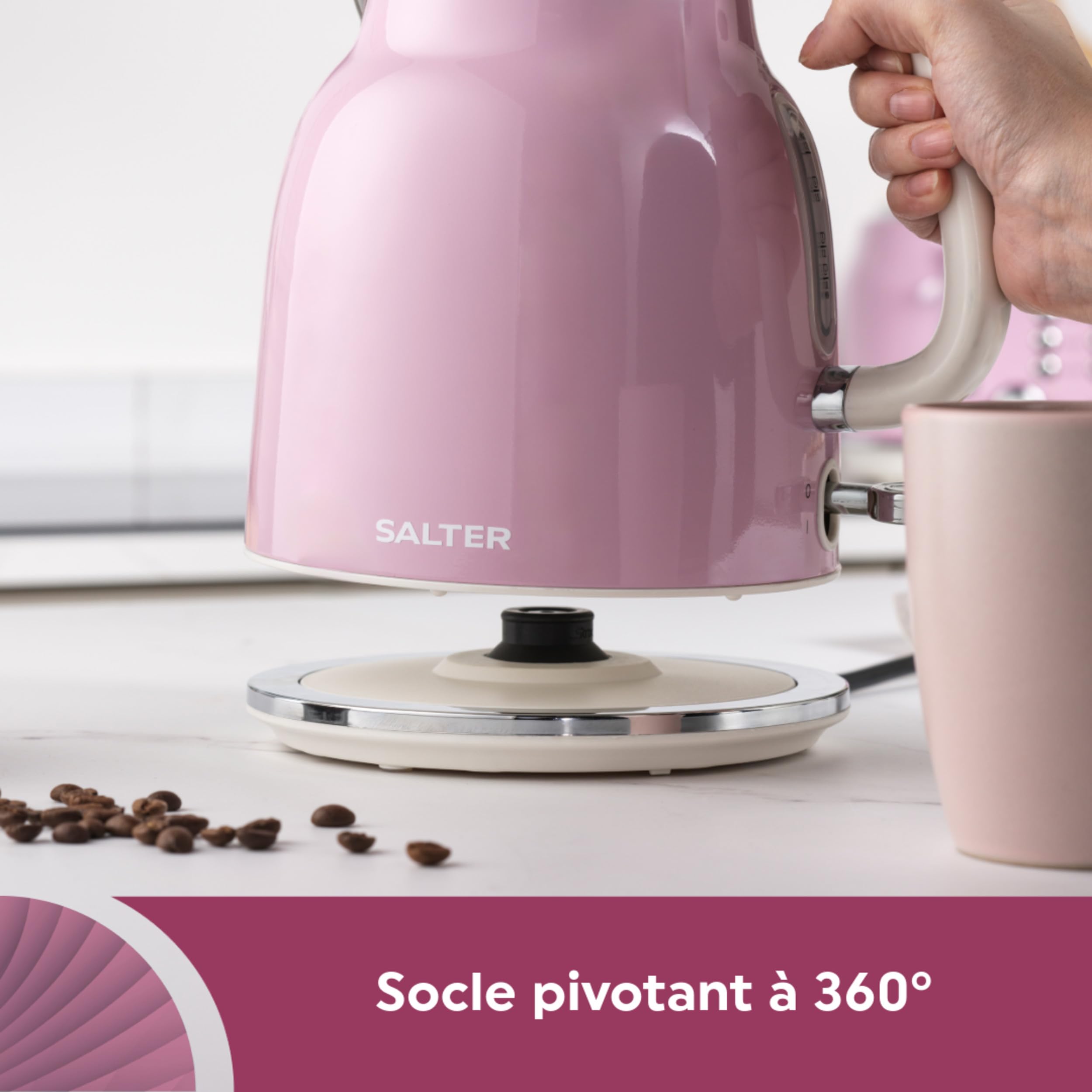 Bouilloire rétro Salter 1,7 L, 3 kW, rose-crème