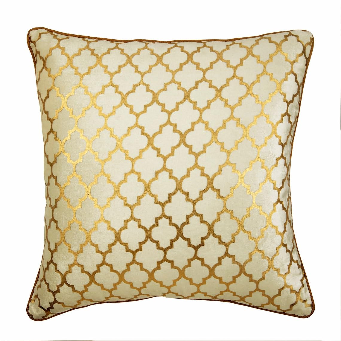 The HomeCentric Decorative Cushion Covers Ivory & Gold Couch Cushion Covers 55 x 55 Velvet Cushion Covers Foil Printed for Bed, Sofa, Gold Cushion Covers 55x55 cm (22x22 inch) - Moroccan Lattice โ image 1
