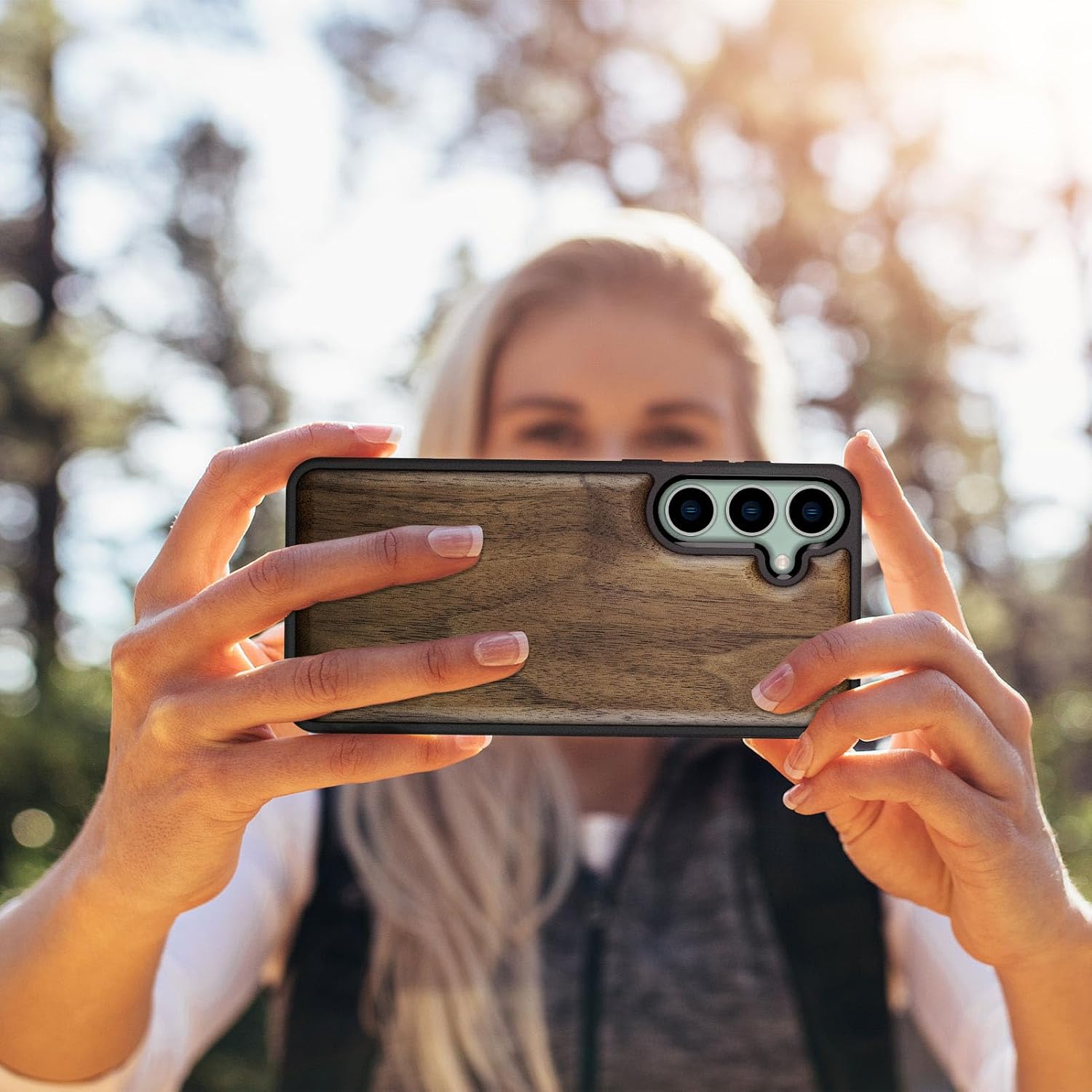Carveit Wood Case for Galaxy S23 FE [Natural Wood & Black Soft TPU] Shockproof Protective Cover Unique Wooden Design Compatible with S23 FE (Natural Wood-Walnut)