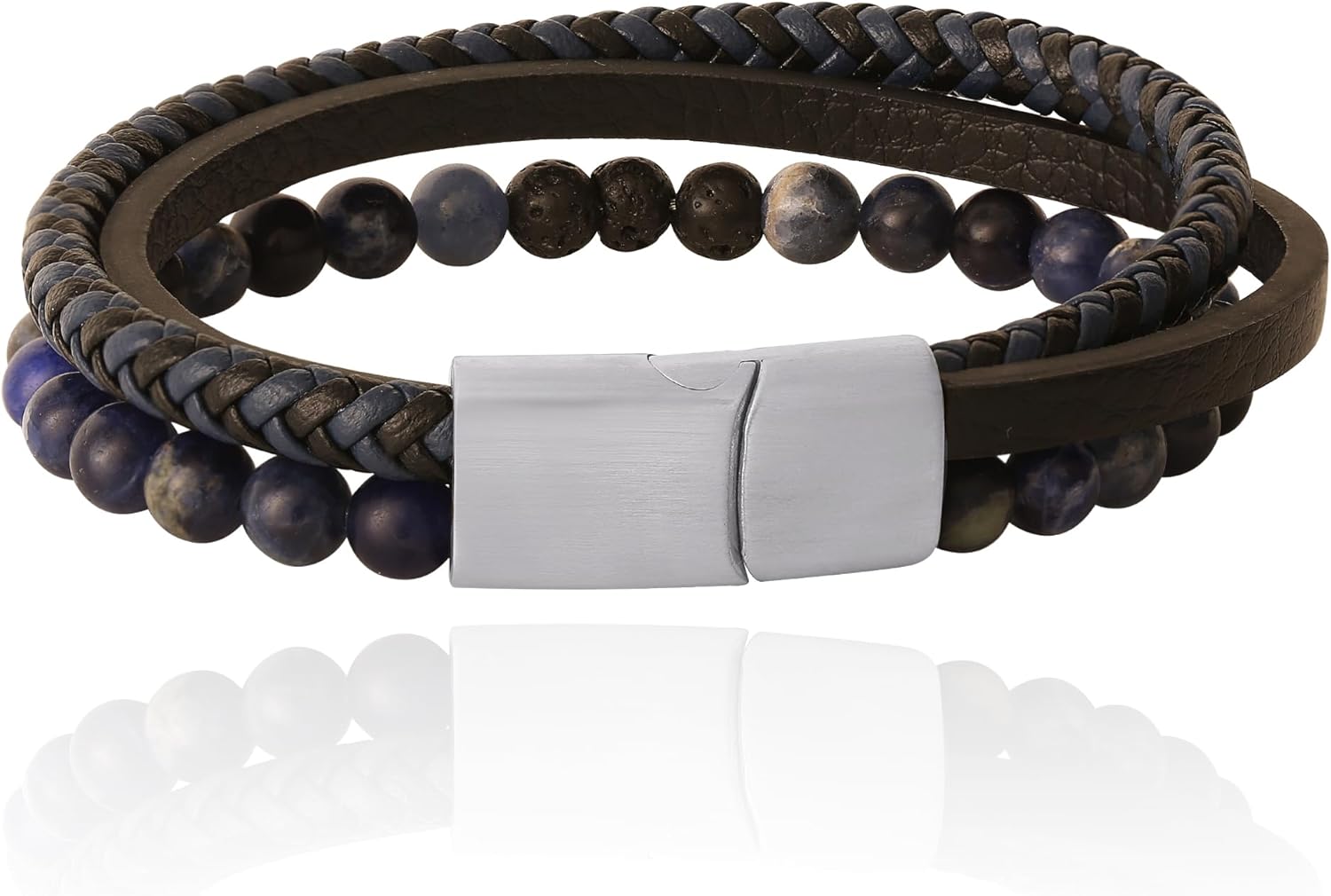 Lucky Brand 3-Row Blue Bracelet for Men 8.5", Stainless Steel Braided and Bead Bracelet - Image 6