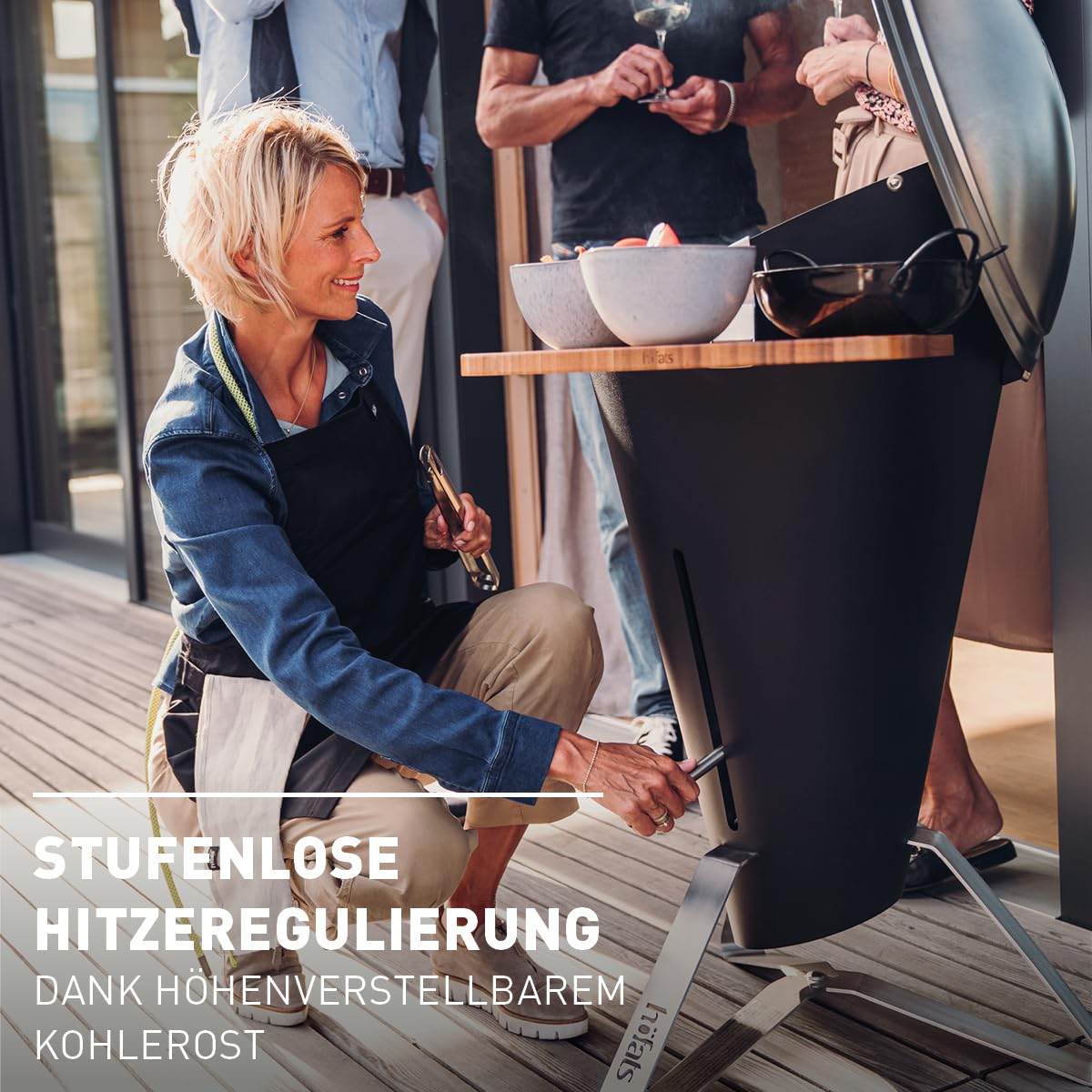 höfats - CONE Holzkohle Grill und Feuerkorb mit Deckel und Thermometer - stufenlose Regulierung der Hitze und Luftzufuhr - Grillen auf zwei Ebenen - Design-Grill aus Edelstahl