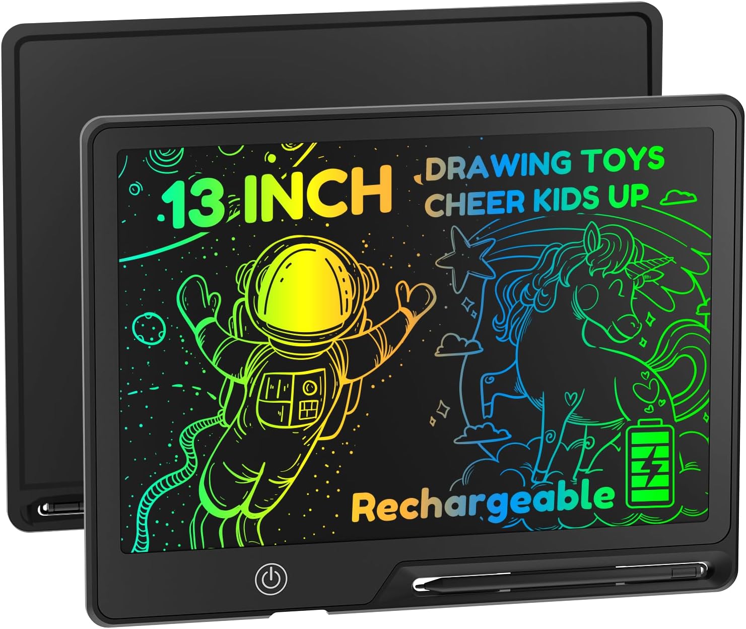 13 Inch LCD Writing Tablet for Kids, Rechargeable Erasable Doodle Board Colorful Toddler Drawing Pad, Preschool Learning Toys Christmas Birthday Gift 3 4 5 6 7 Year Old Girls Inky Black