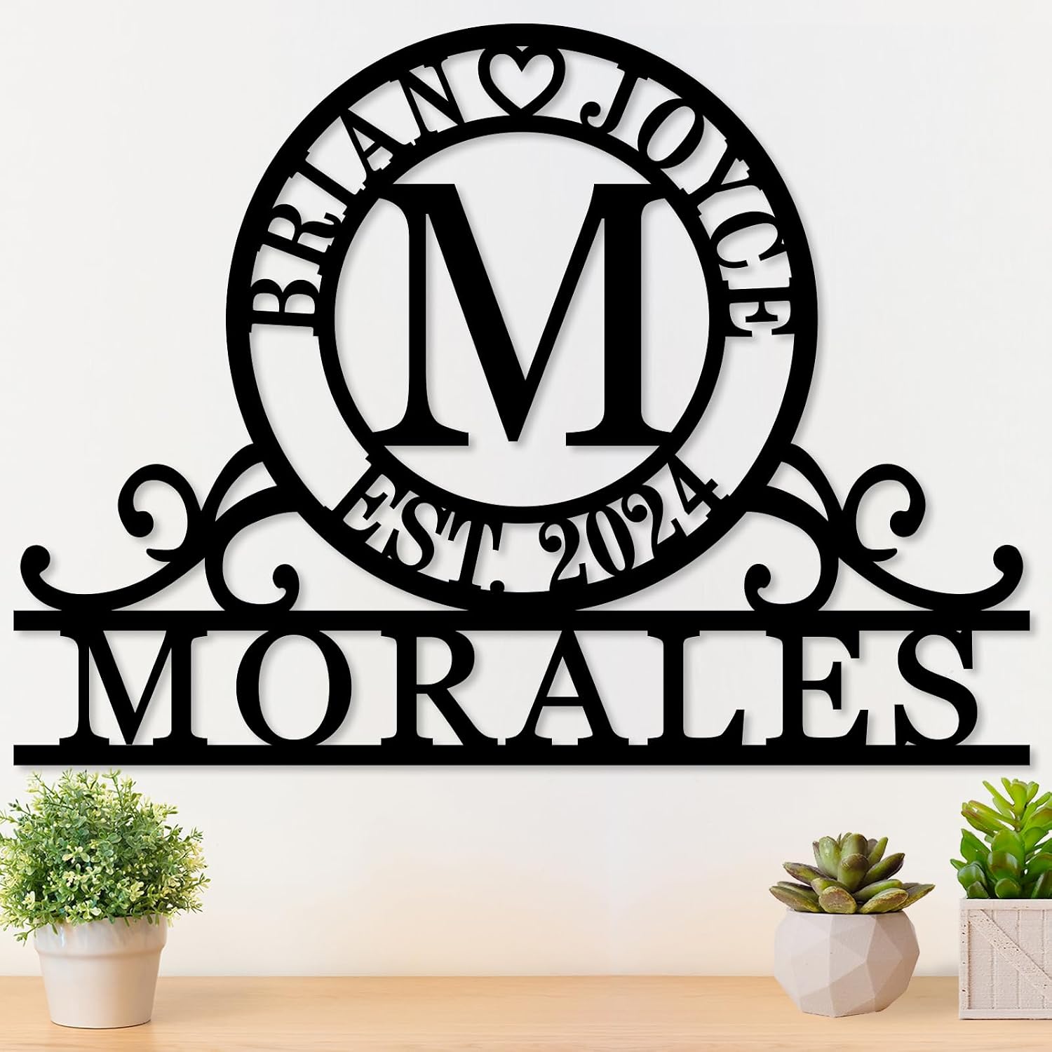 Personalized Last Name Sign, Custom Monogram Wall Decor, Initial Letter Metal Family Name Signs, Large Metal Wall Art for Home, Wedding Anniversary Engagement Present