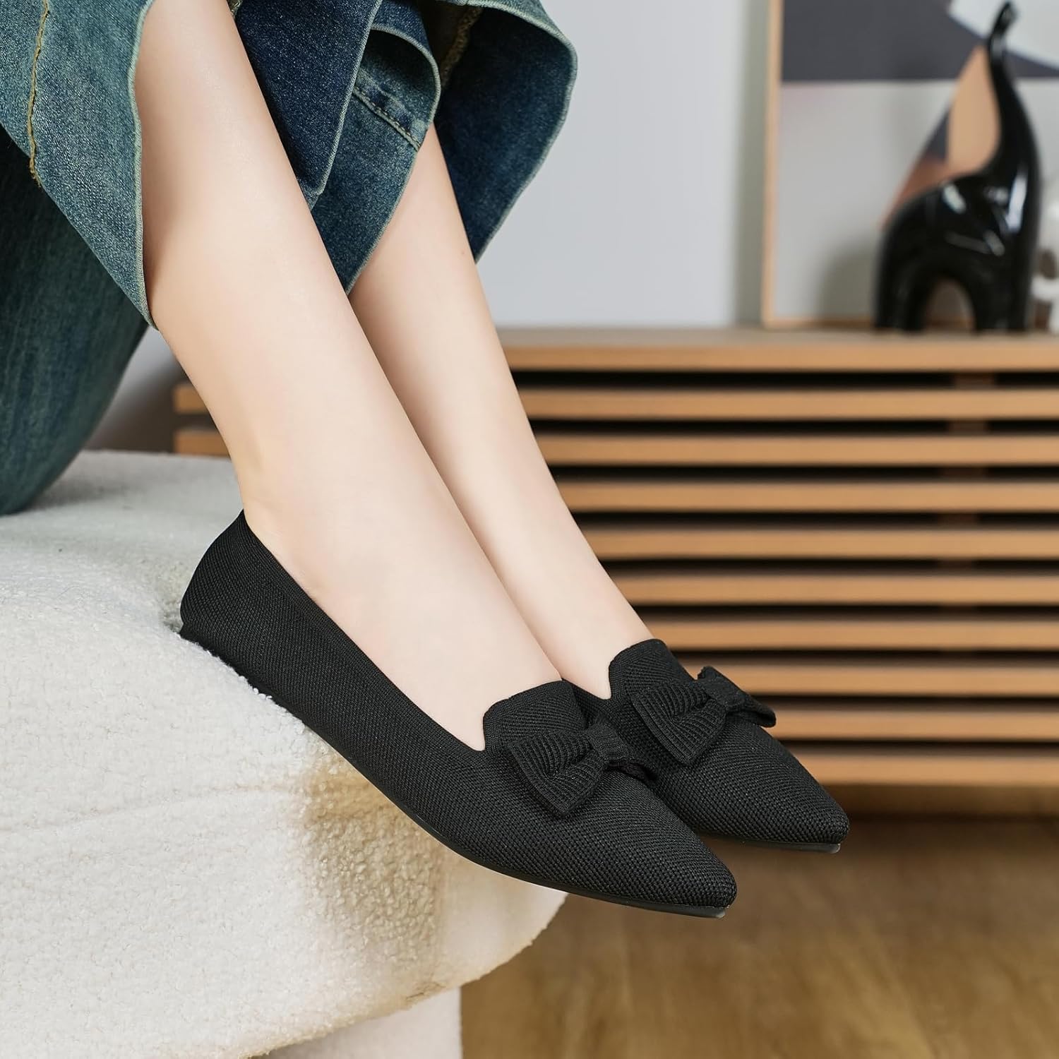Flats for Women Mesh Ballet Flats with Bow Pointed Toe Dressy Comfortable Knit Breathable for Work Office - Image 5