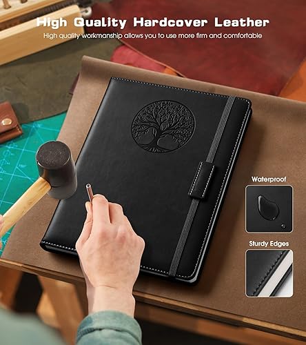 Miniatura 3 de Cuaderno rayado para mujeres y hombres, 256 páginas, tamaño A4, grande, de tapa dura, de cuero, para escribir, viajes, negocios, trabajo, escuela,