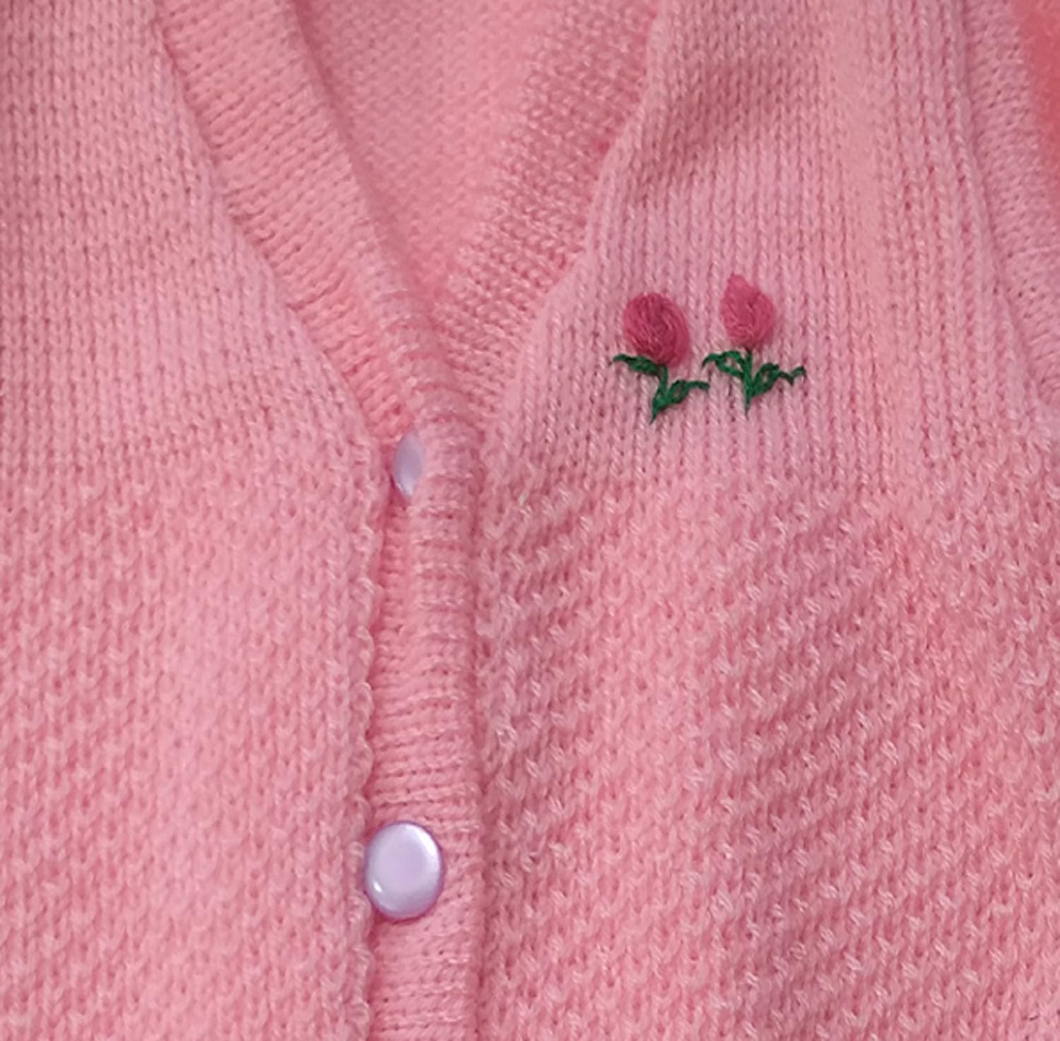 KIDSKA Wool V-Neck Sweater with Cap and Pair of Booties/Babies Woolen Sweater(Pink, 0 to 2 Months) 3 Pcs Set - Image 5 thumbnail