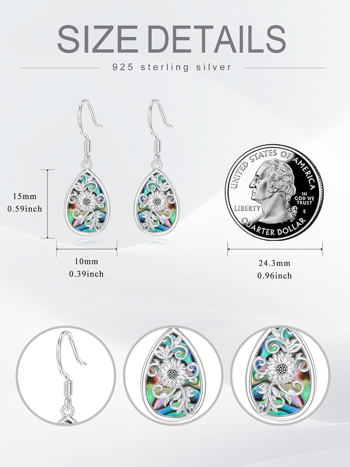 Dorunmo Sterling Silver Lotus/Abalone Filigree/Turquoise/Butterfly/Tulip/Daisy/Sunflower/Hummingbird Dangle Drop Hoop Leverback Boho Bohemian Jewelry Gifts for Women - Image 2