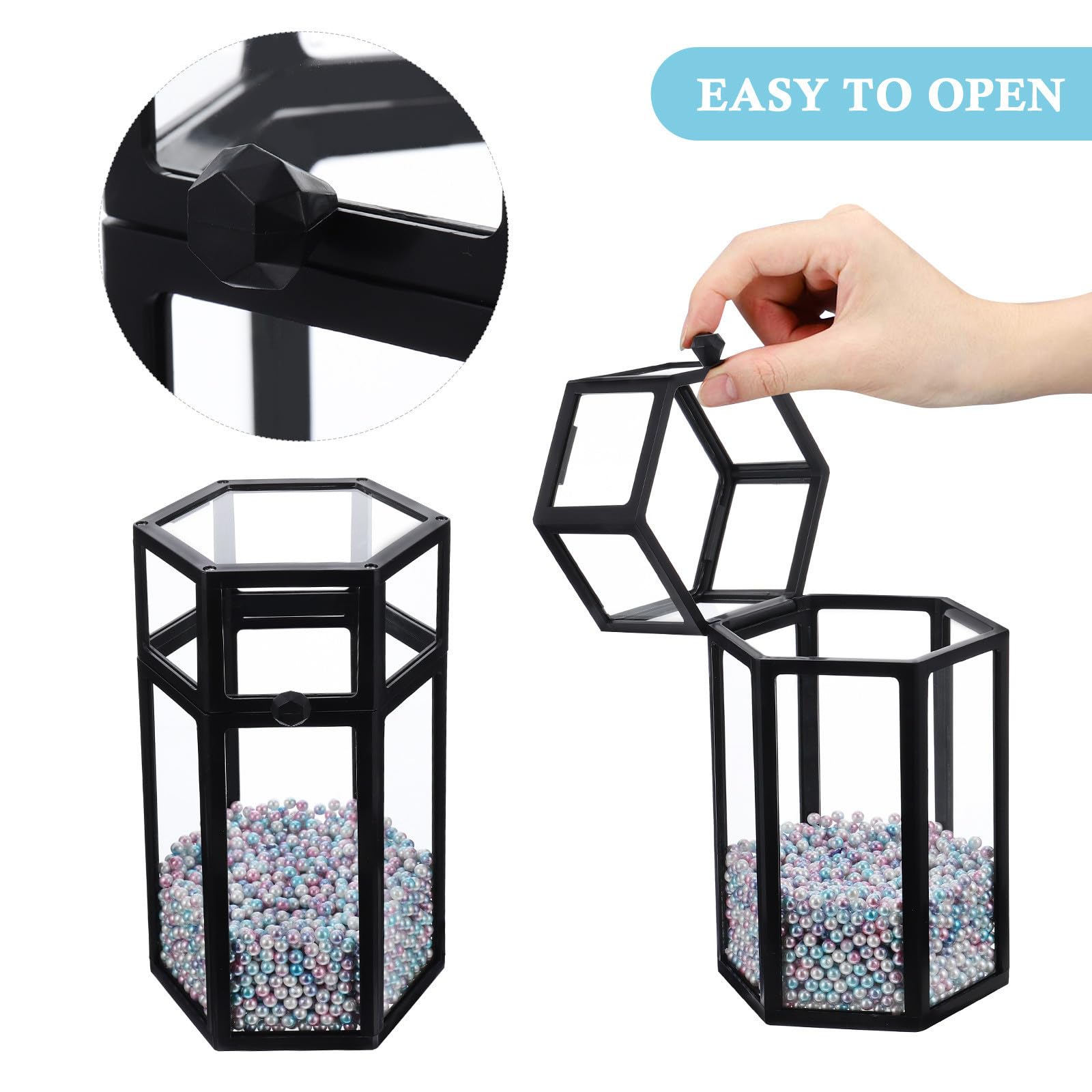 Caja Hexagonal de Maquillaje de Almacenamiento de Brochas de Vidrio Negro