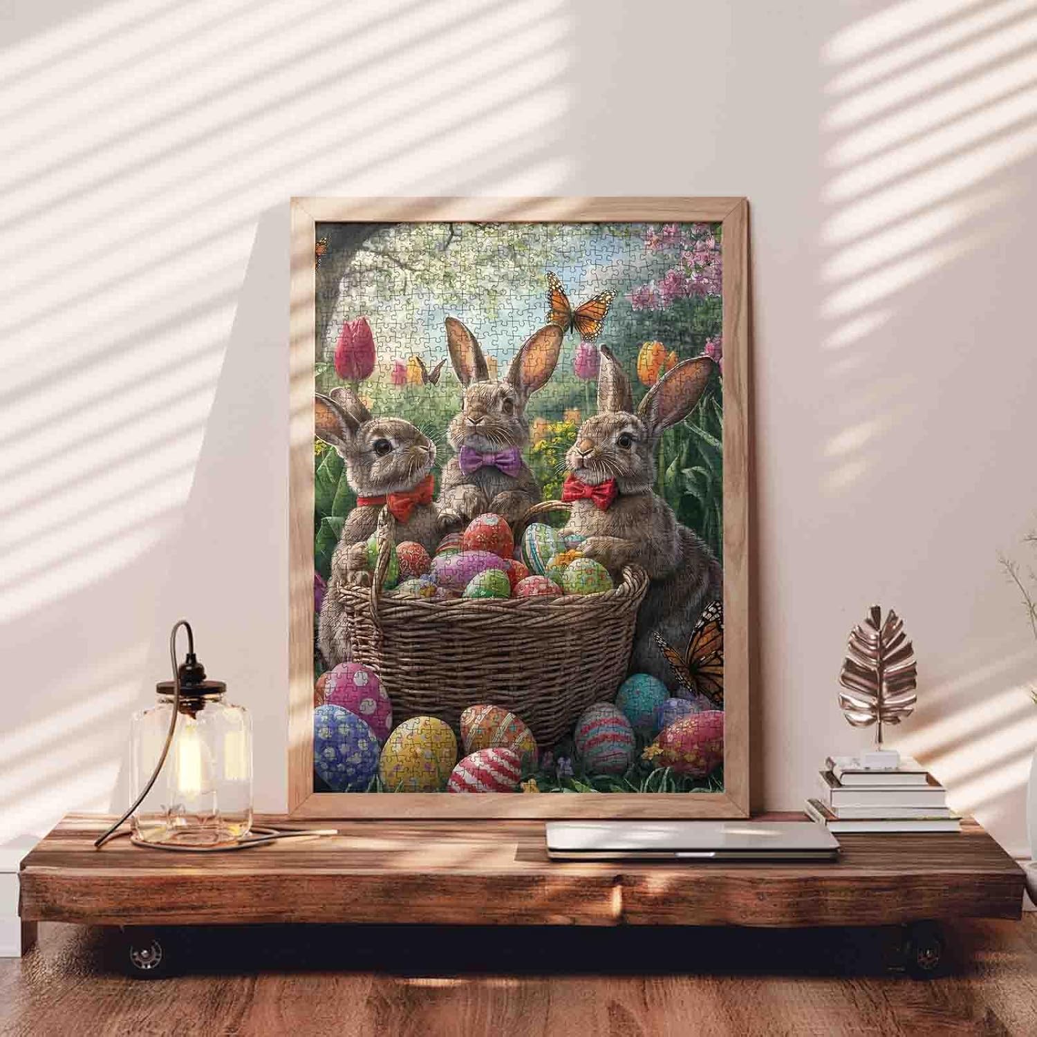 Cute Easter Bunnies and Colorful Eggs 1000 Piece Puzzle,Forest Rabbit Jigsaw Puzzle for Adults 1000 Pieces,Natural Plants Puzzles Art Family Game,Adult Puzzle