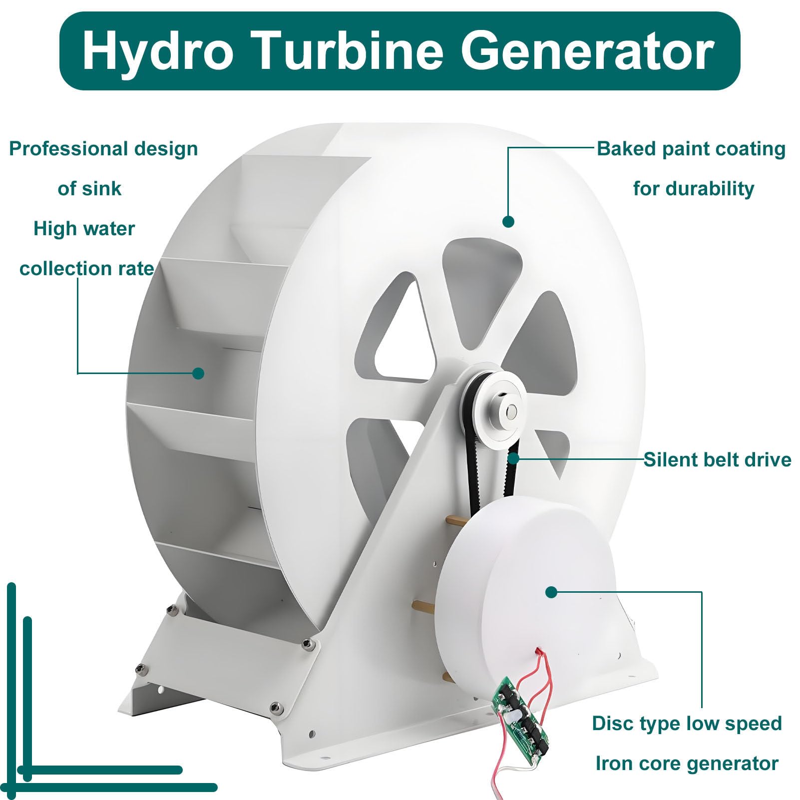Generador hidroeléctrico de rueda hidráulica de baja velocidad 50W | Microgenerador hidroeléctrico de rueda hidráulica con sistema de generación de electricidad de tipo disco