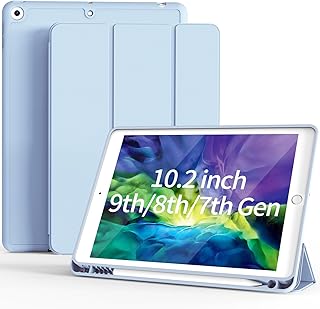 JKSML Case for iPad 9th Generation 2021/ iPad 8th Gen Case 2020/ iPad 7th Gen Case 2019 10.2 Inch Case with Pencil Holder, [Auto Sleep/Wake] Slim Smart Trifold Stand iPad 9th/8th/7th Case, White ice