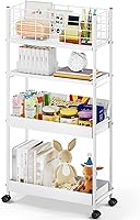 Vista 12 de KINGRACK Carrito de almacenamiento delgado, carrito de metal de 4 niveles con ruedas, organizador de baño, carrito rodante delgado, estantería móvil