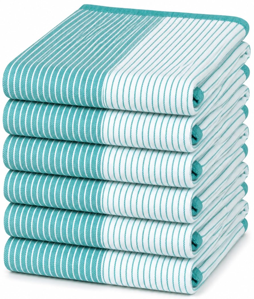 Premium Kitchen Towels 6 Pack 100% Cotton, 20"x28" - Aqua