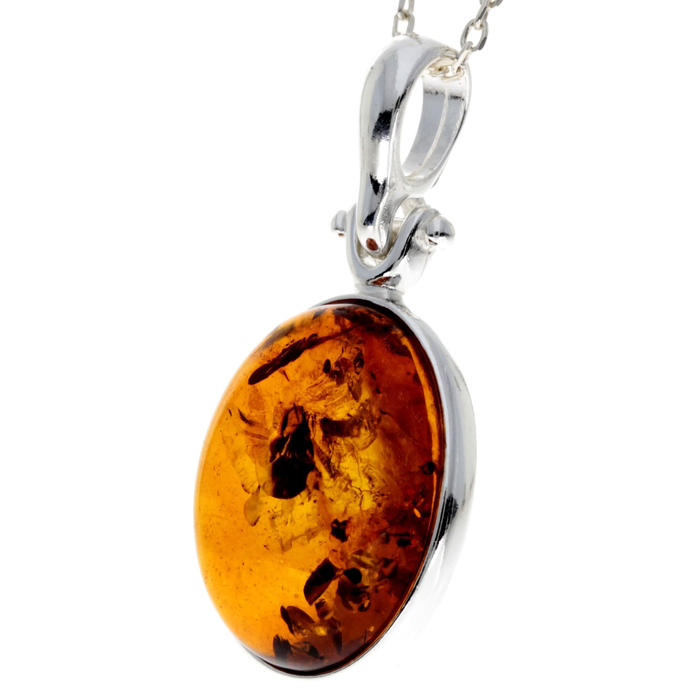 SilverAmber Jewellery Ciondolo classico in vera ambra baltica e argento sterling senza catena – 1522