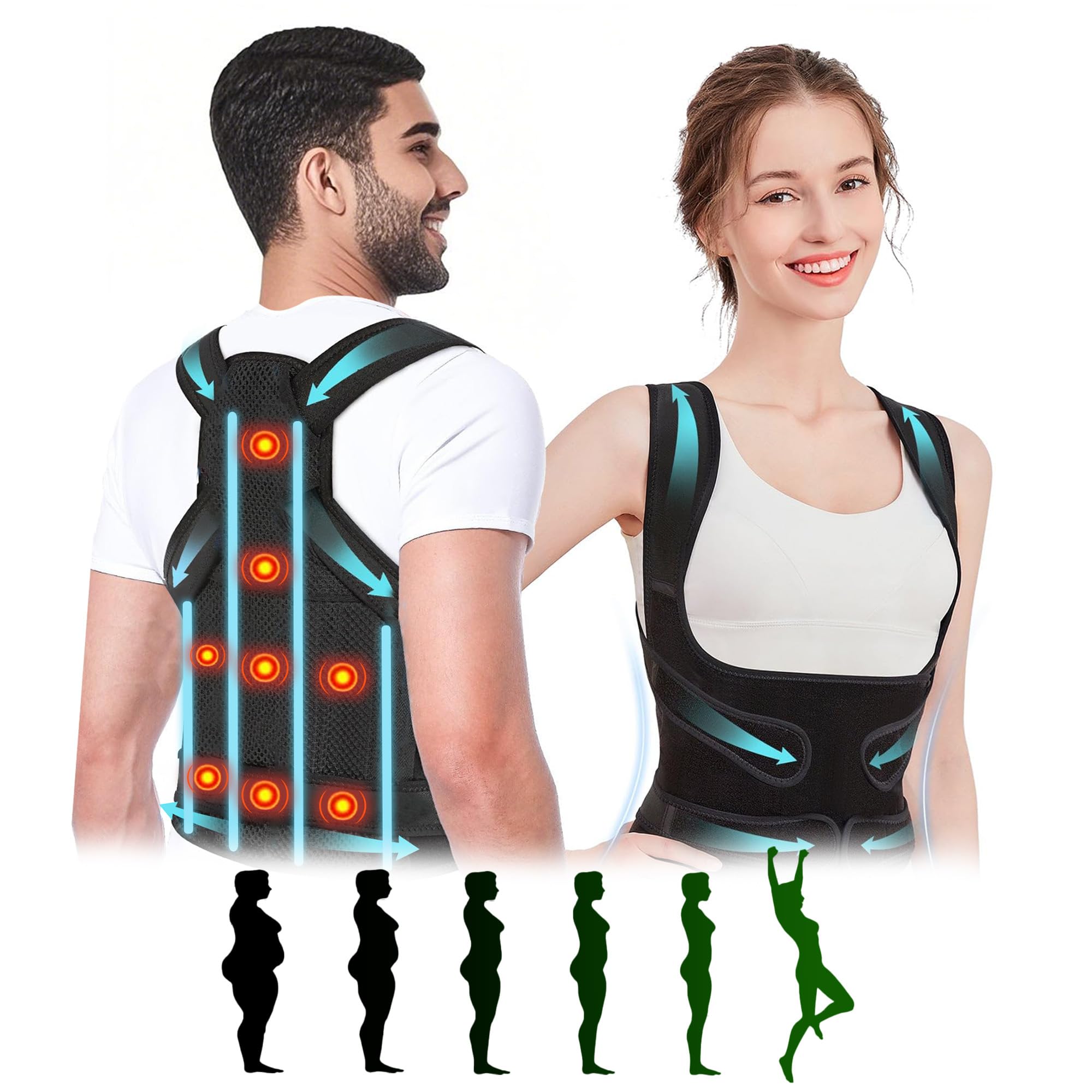 8 Magneti Correttore Posturale Spalle, Fascia Lombare Supporto Schiena, Correzione Della Scoliosi E Della Gobba, Fornisce Forma per il Collo, Spalle Schiena Favorisce Fisico Donna Uomo (Grigio, L)