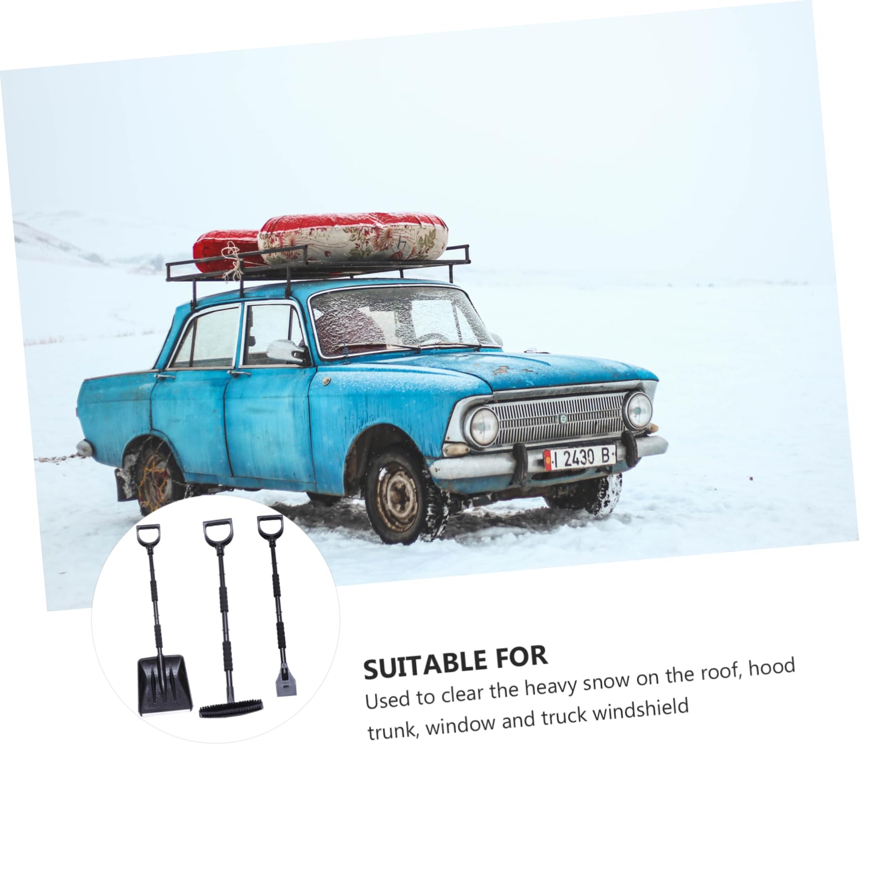 Cepillo Quitanieves para Coche, 1 Juego, Varilla de Tres Secciones | Hierro Negro, Limpieza de Nieve y Hielo, para Techo y Maletero en Invierno