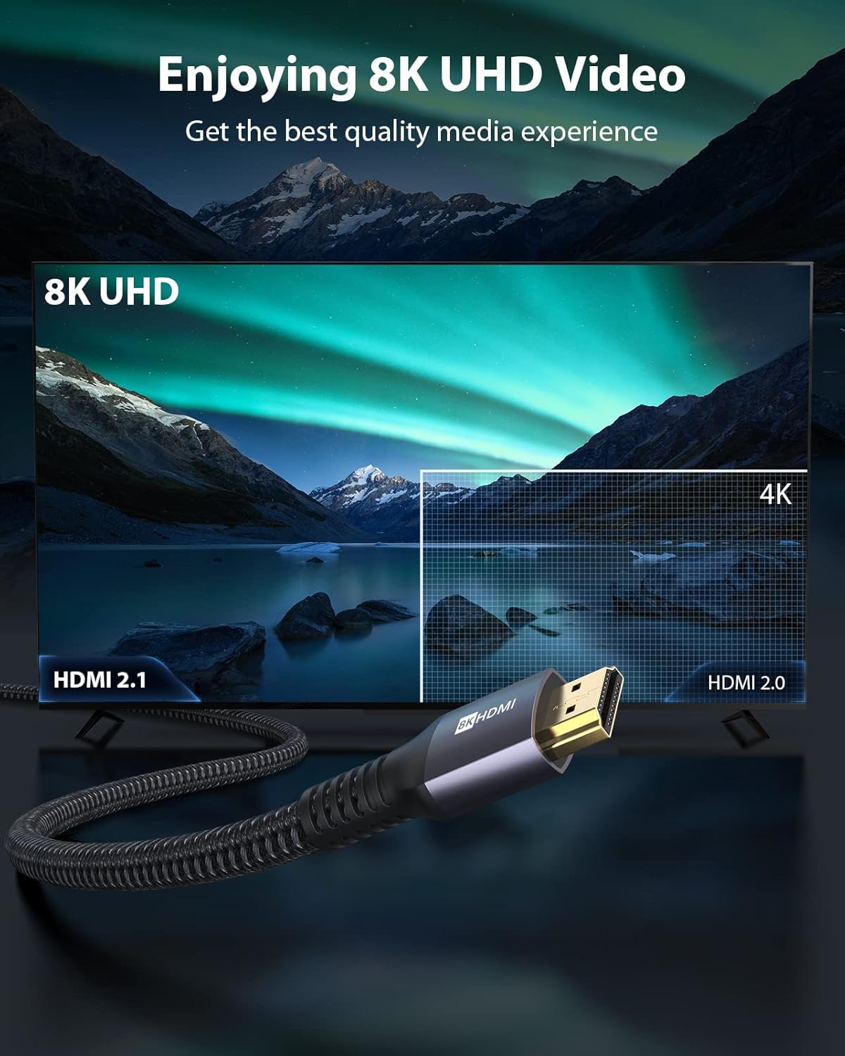 8K HDMI Cable 1M – 48Gbps, 8K, 4K, eARC Support
