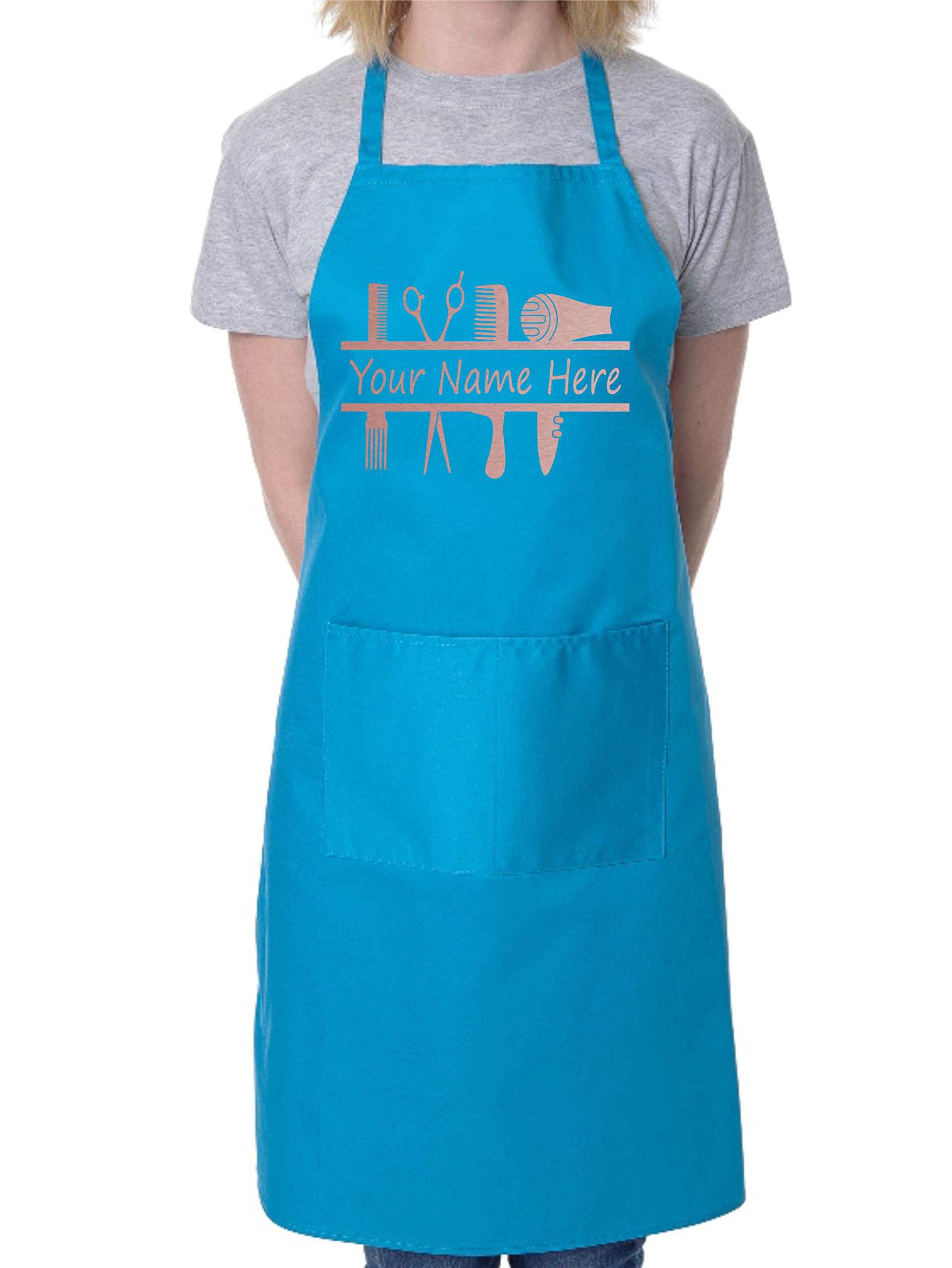 Print4u Unisex Blue Personalised Apron Hairdresser Your Name Great For Work Hair Stylist
