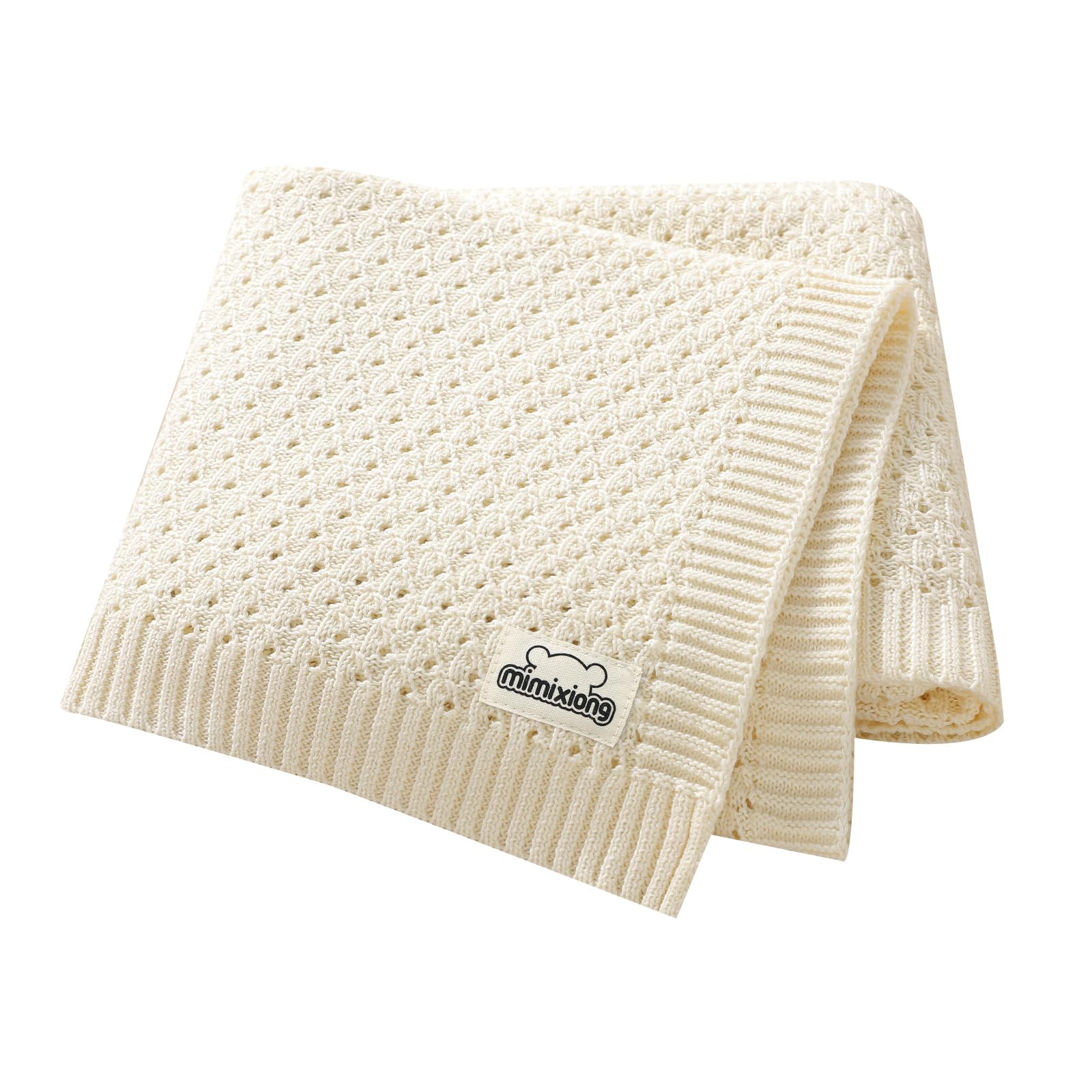 mimixiong 100% Cotton Knitted Cellular Baby Blanket for Boy Girls (Baby White)