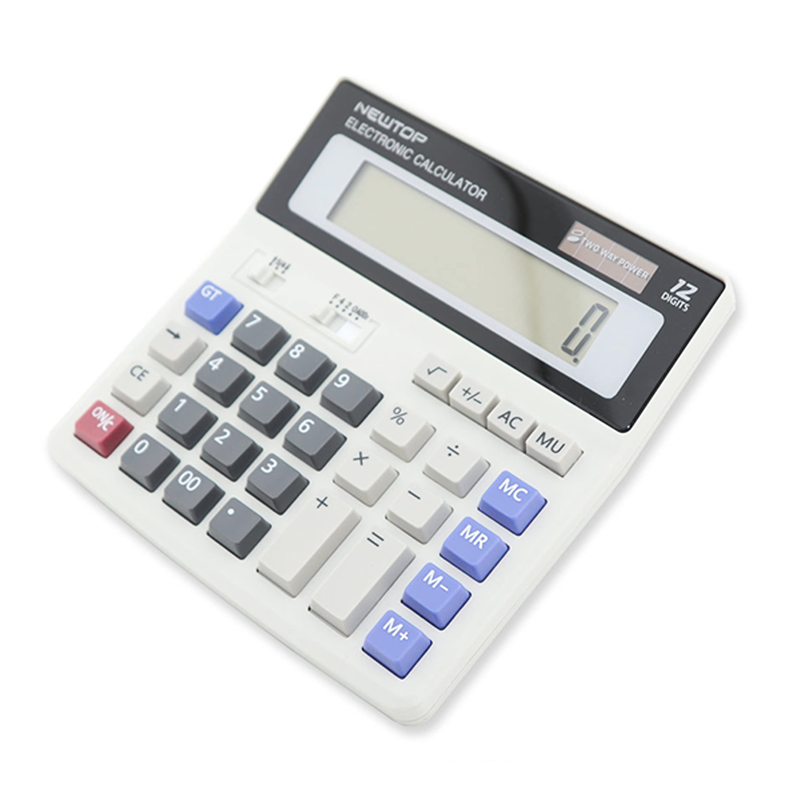 N NEWTOP Calcolatrice Professionale CLC01 Alimentazione Solare Batteria 12 Cifre Tavolo Memoria 99 Calcoli Spegnimento Automatico Standard Elettronica Schermo LCD Tasti Grandi Lavoro Casa Ufficio
