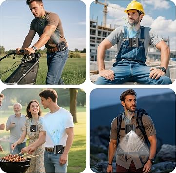 OATSBASF 6000mAh Portable Waist Fan, Clip on Wearable Belt Personal Fan with 100 Speeds, Retractable Type-C Charging Cable & LED Light, 21H Cooling For Outdoor Camping Travel Hiking (Black)
