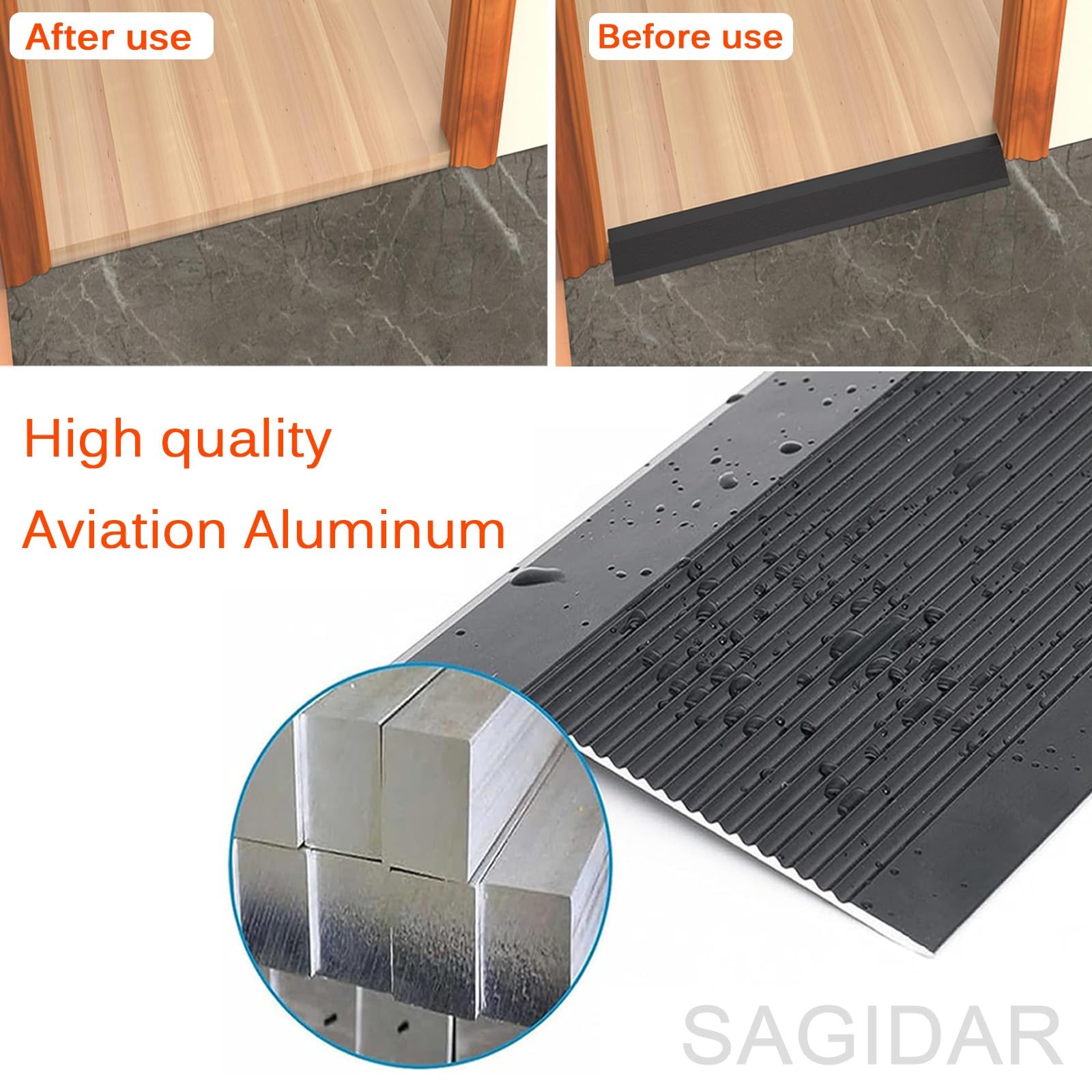 SAGIDAR Barre De Seuil en Aluminium, Baguette Recouvrement Raccordement D'espace, Rampe D'entrée pour Une Différence De Taille De 1-3,5cm, Facile À Installer, Bande Transition De 10cm Large