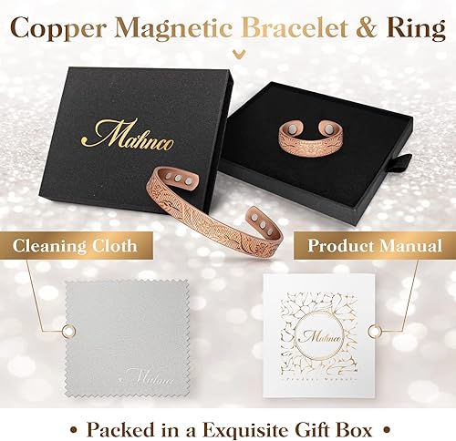 Miniatura 5 de Pulsera de cobre para mujer, anillo magnético de desintoxicación linfática y pulsera de cobre magnético, 100% cobre puro sólido, regalo de joyería