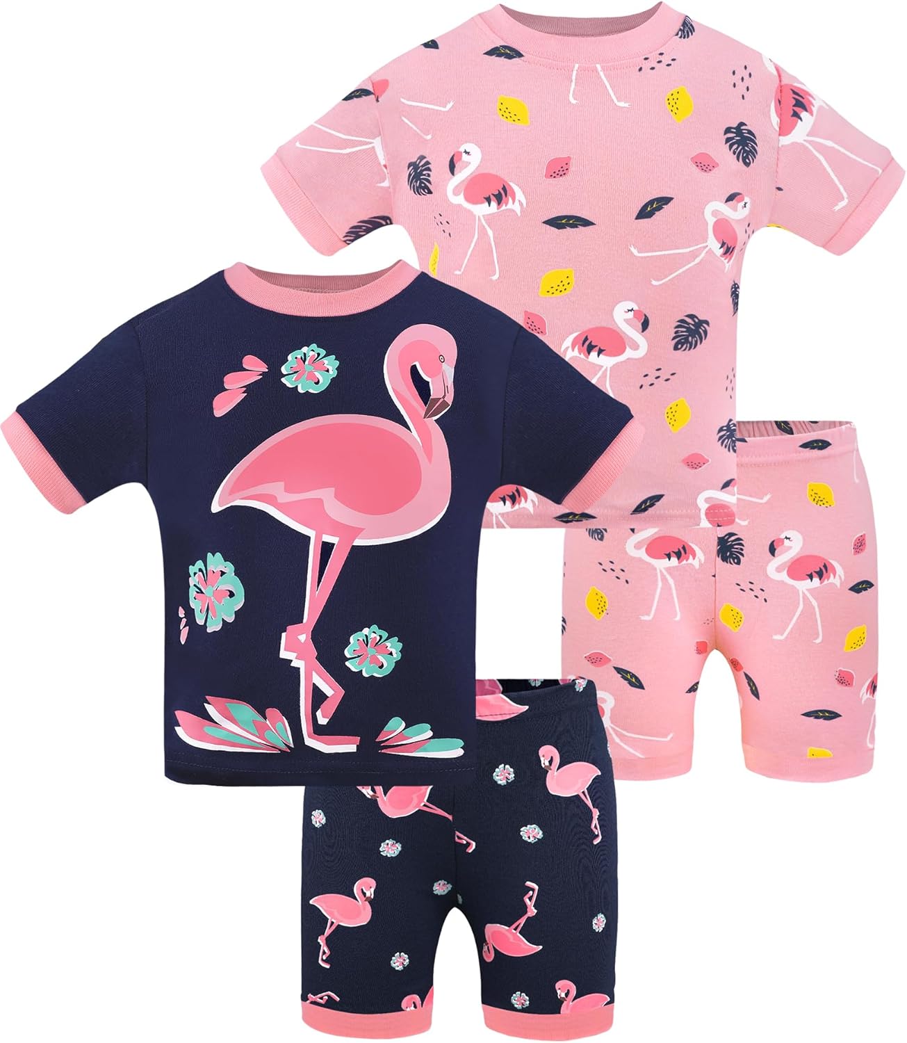 DAUGHTER QUEEN Girls Summer Pajamas Set 4 Pieces 100% Cotton Sleepwear Size 18 Months-12 Years