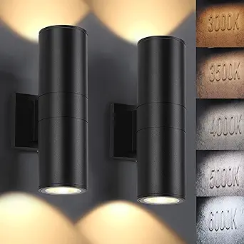 DAKAFUL 5CCT Dimmable Wall Lights Outdoor 2 Packs, 3000K 5000K 6000K Integrated LED Cylinder Up Down Modern Aluminum Light, Waterproof Exterior Light for Porch Patio Door