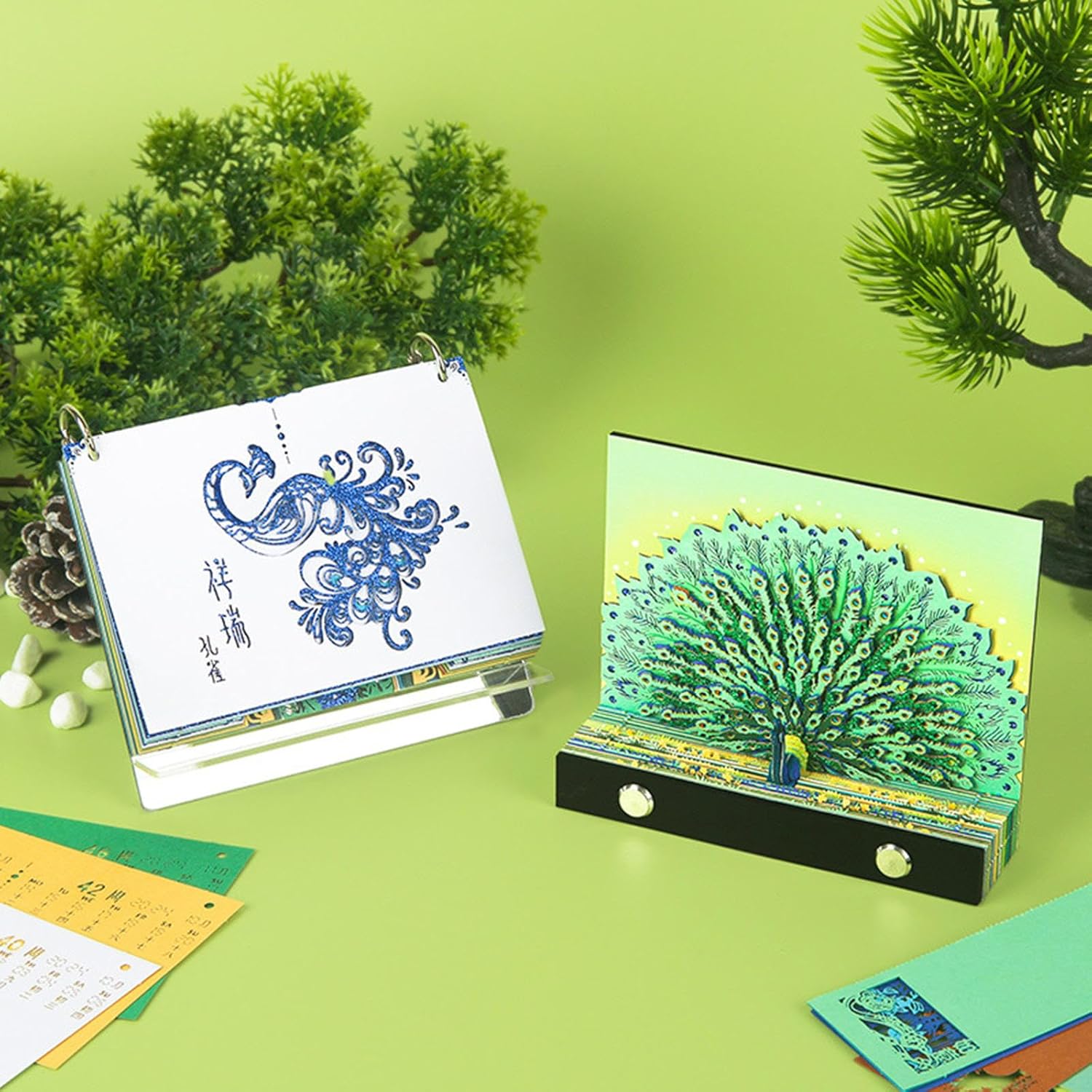 3D Calendar,Artsy Pads,3D Memo Pad Calendar 2025,3D Peacock Paper Sculpture Art Memo Pad,Tear-away Non-Sticky Notes Weekly Calendar Memo Pad,DIY Creative Desktop Decoration(English Version)