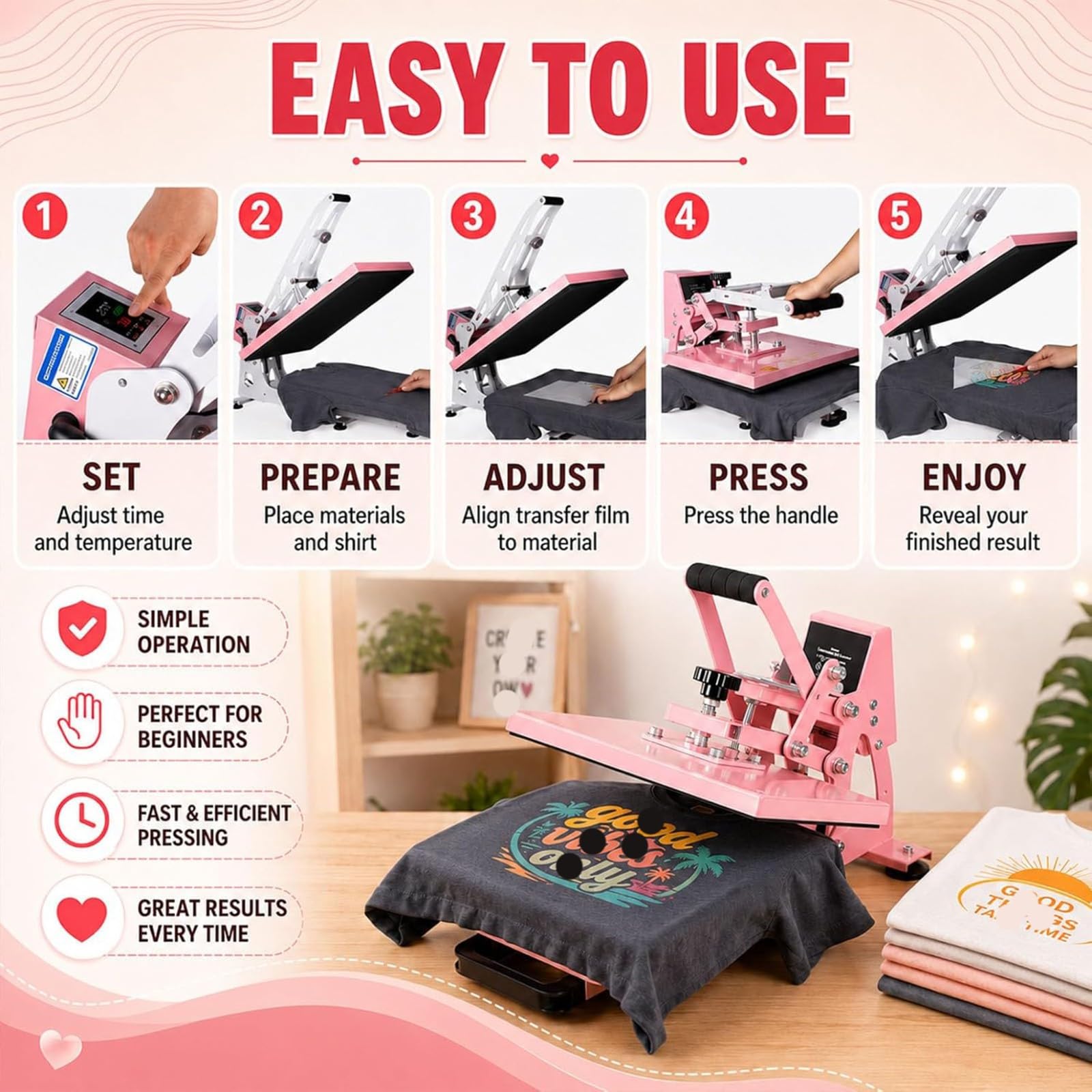 Prensa de Calor 23 * 30 Cm Prensa Textil Prensa de Calor para Camisetas Máquina de Impresión 600 W Multifuncional DIY con Controlador de Tiempo de Temperatura LED Digital 23 * 30cm
