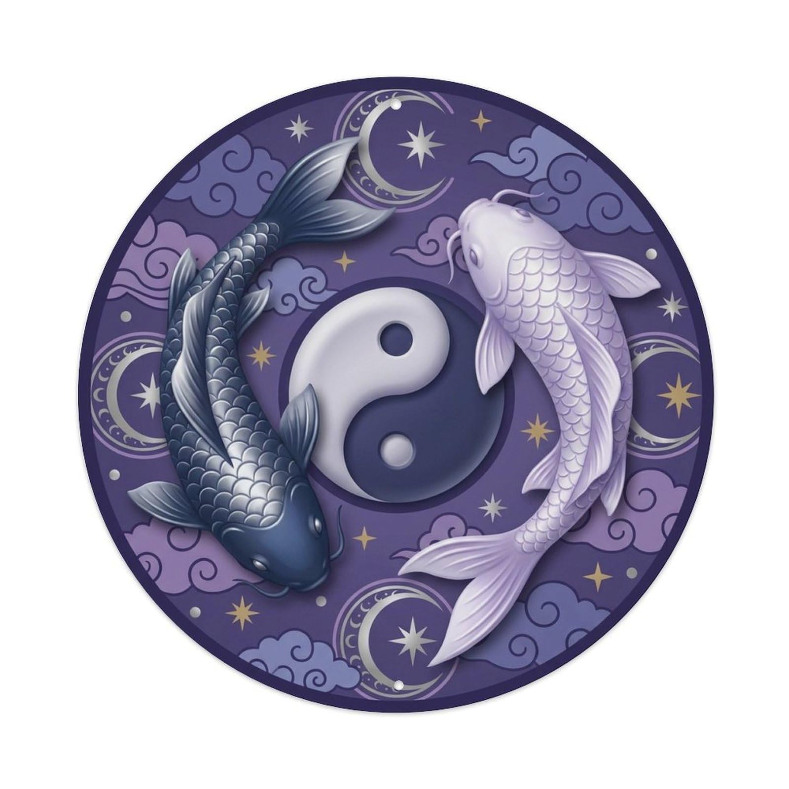 Olyhtr 8X8inch Classic Style Yin Yang Koi Energy Moonlight Prosperity Metal Tin Sign