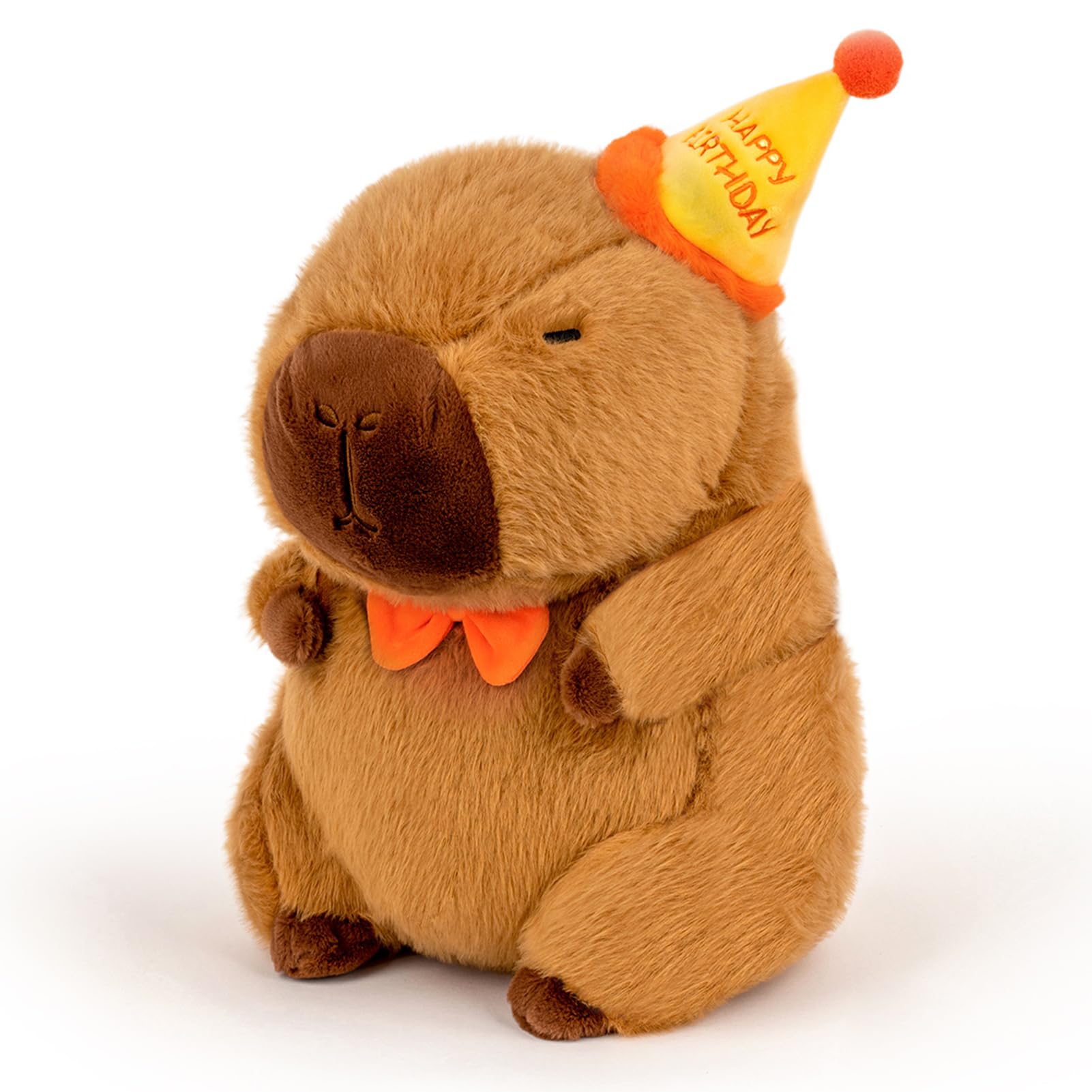 Wanwu World Capybara Plush with Happy Birthday Hat Bow Soft Capibara Stuffed Animal Plushies Toys Gifts for Valentines Birthday Party Decoration for