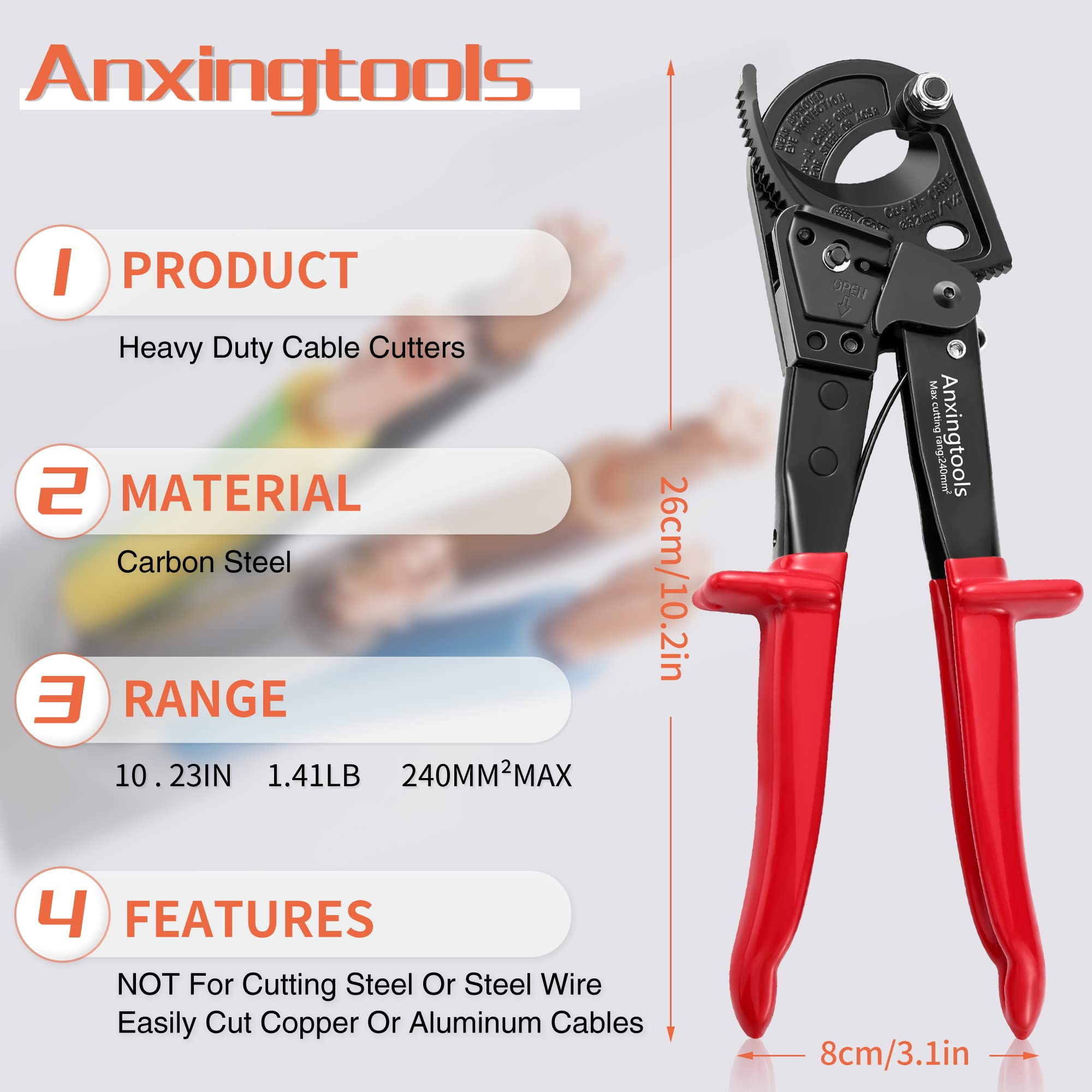 Pince coupante à cliquet, Anxingtools HS325 Coupe-fil robuste pour câble en cuivre aluminium jusqu'à 240 mm², Coupe-câble à cliquet (HS325)