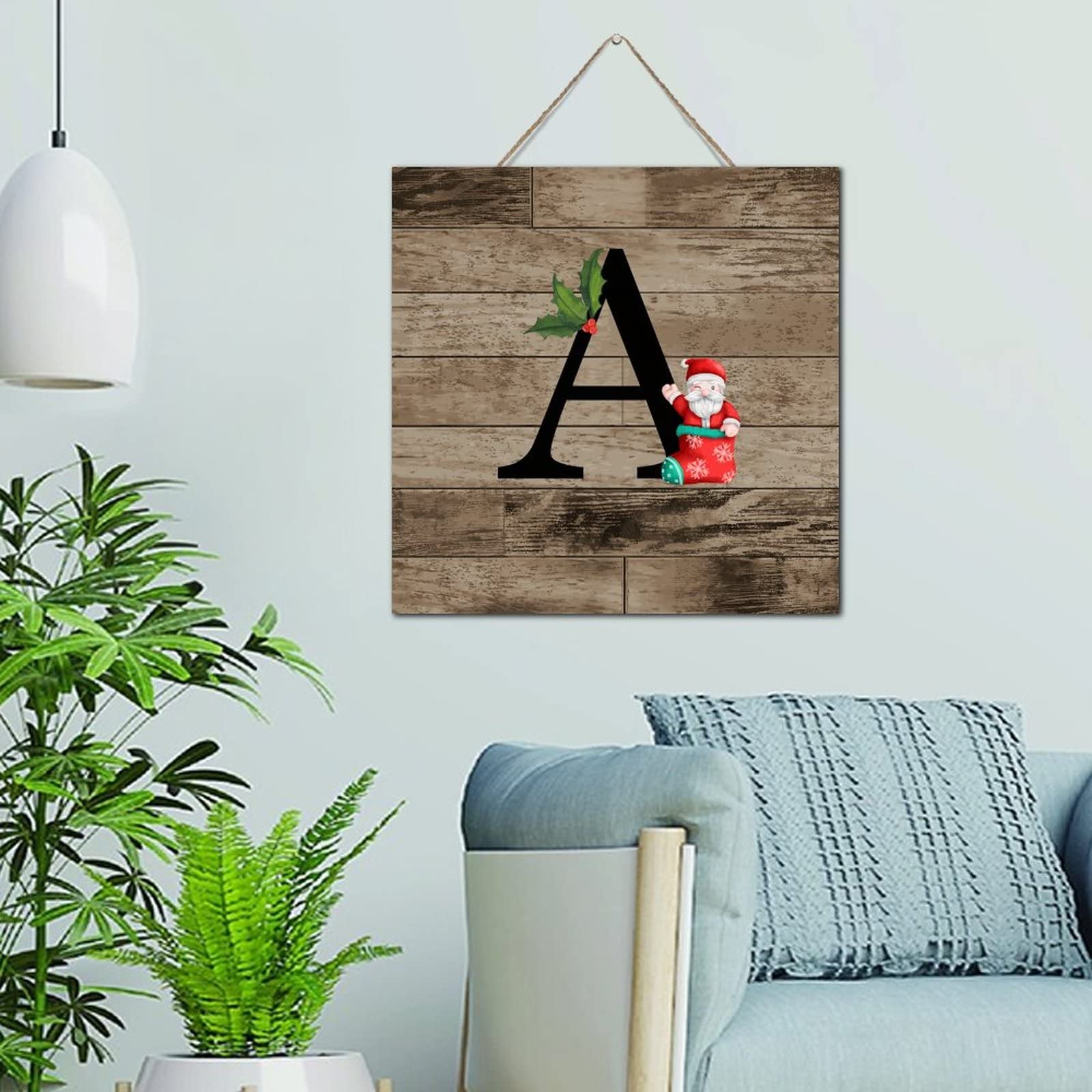 Monogramme de Noël avec initiale A, panneau en bois de ferme premium de 30 cm