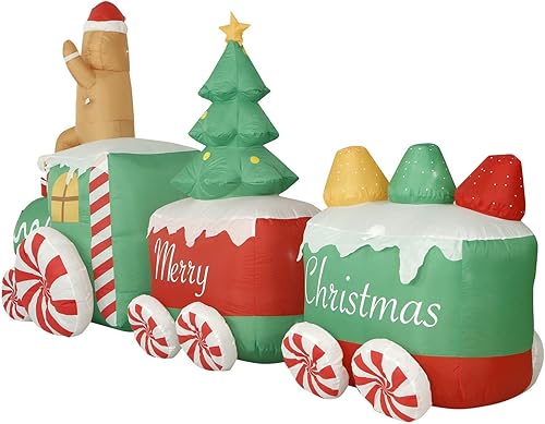 Miniatura 8 de Holidayana Tren de Navidad inflable de 10 pies para decoración al aire libre, árbol de Navidad inflable iluminado, decoración de patio con
