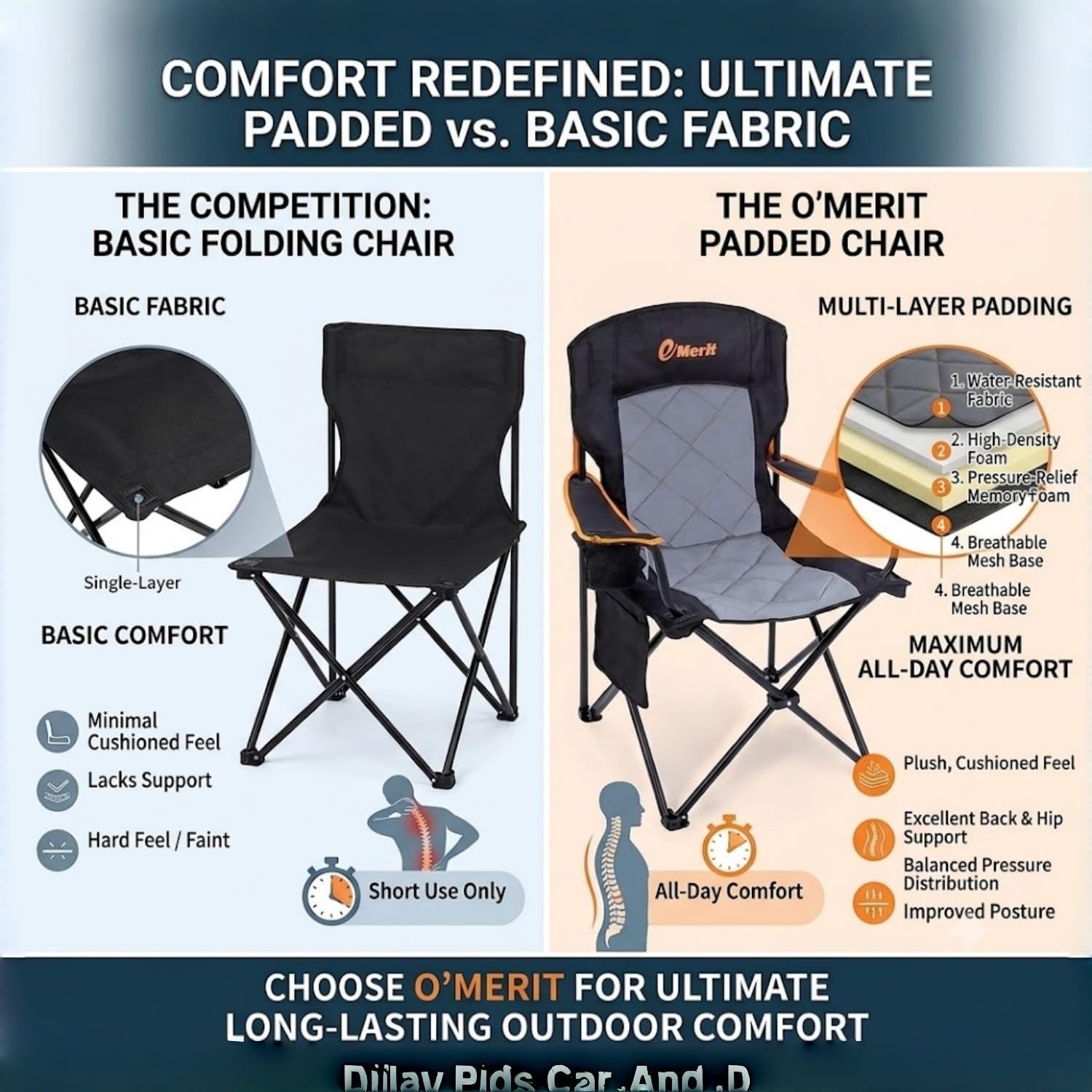  2-Pack Folding Camping Chair, Diamond-Quilted & Adjustable Armrest thumbnail