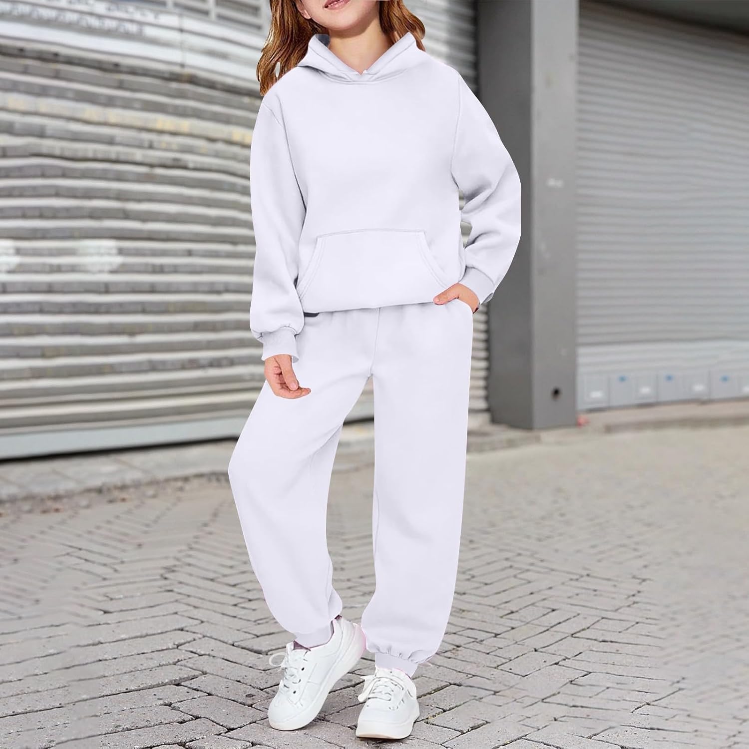 2 Piece Sweatsuit For Kids Girls Solid Hoodie Pullover Sweatshirt Sweatpant Kids Fall Winter Tracksuit Set