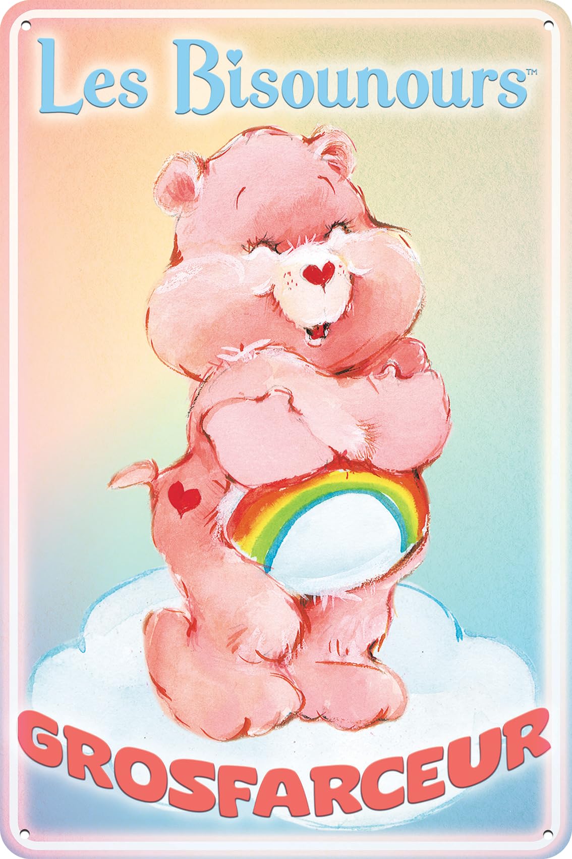 14 x 20cm Blechschild passend für Glücksbärchis Fans – 80er Jahre Zeichentrick Hab-Dich-Lieb Bärchis – Care Bears Retro Schild, Fernseh, TV Serie Schild (French)