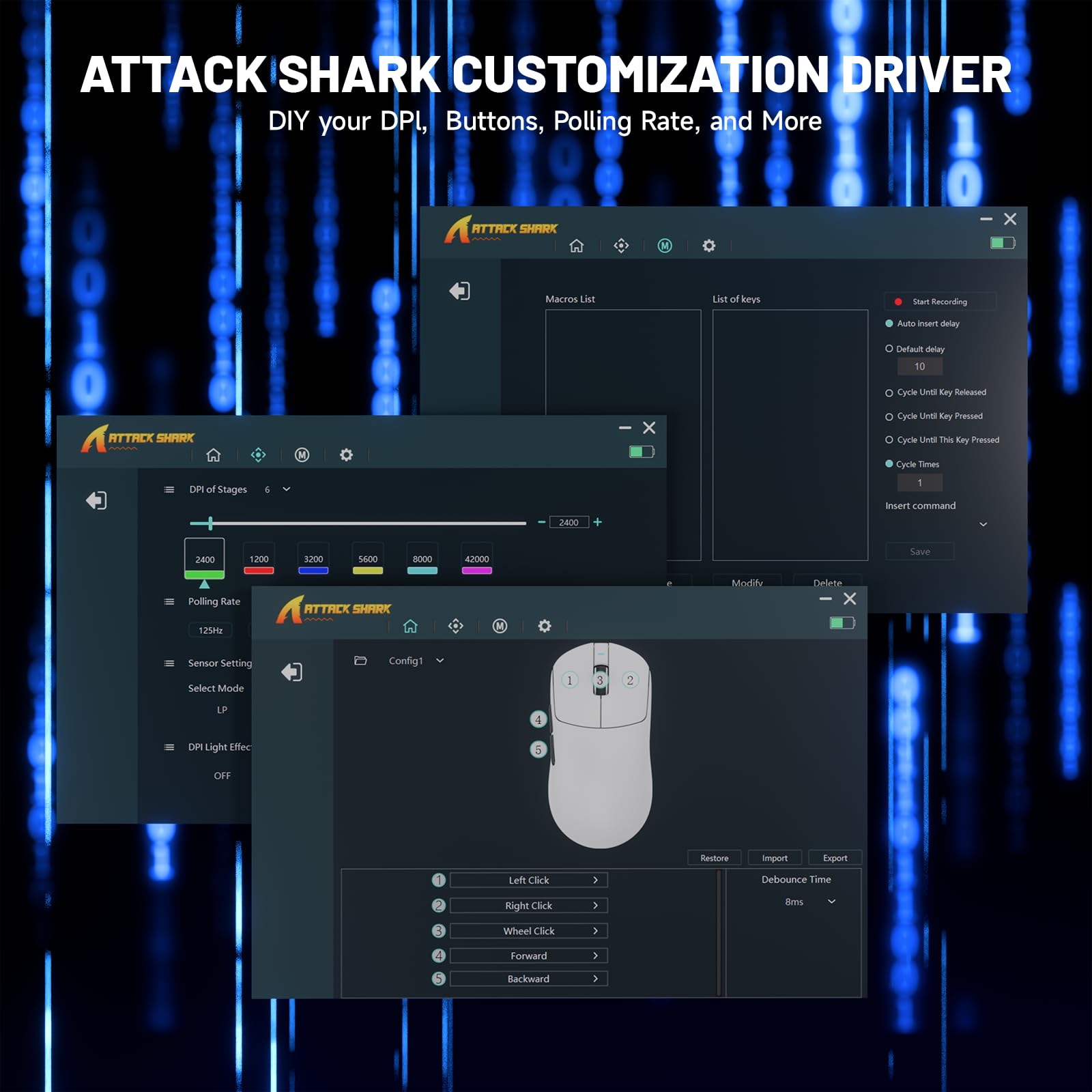 ATTACK SHARK Série X8 Souris Gaming sans Fil, 55–65 g Ultra-Légère, Capteur PixArt PAW3395/3950, Bluetooth/2.4G & USB, Jusqu’à 42 000 DPI, Câble LED C06 Ultra (Blanc, X8 Ultimate)