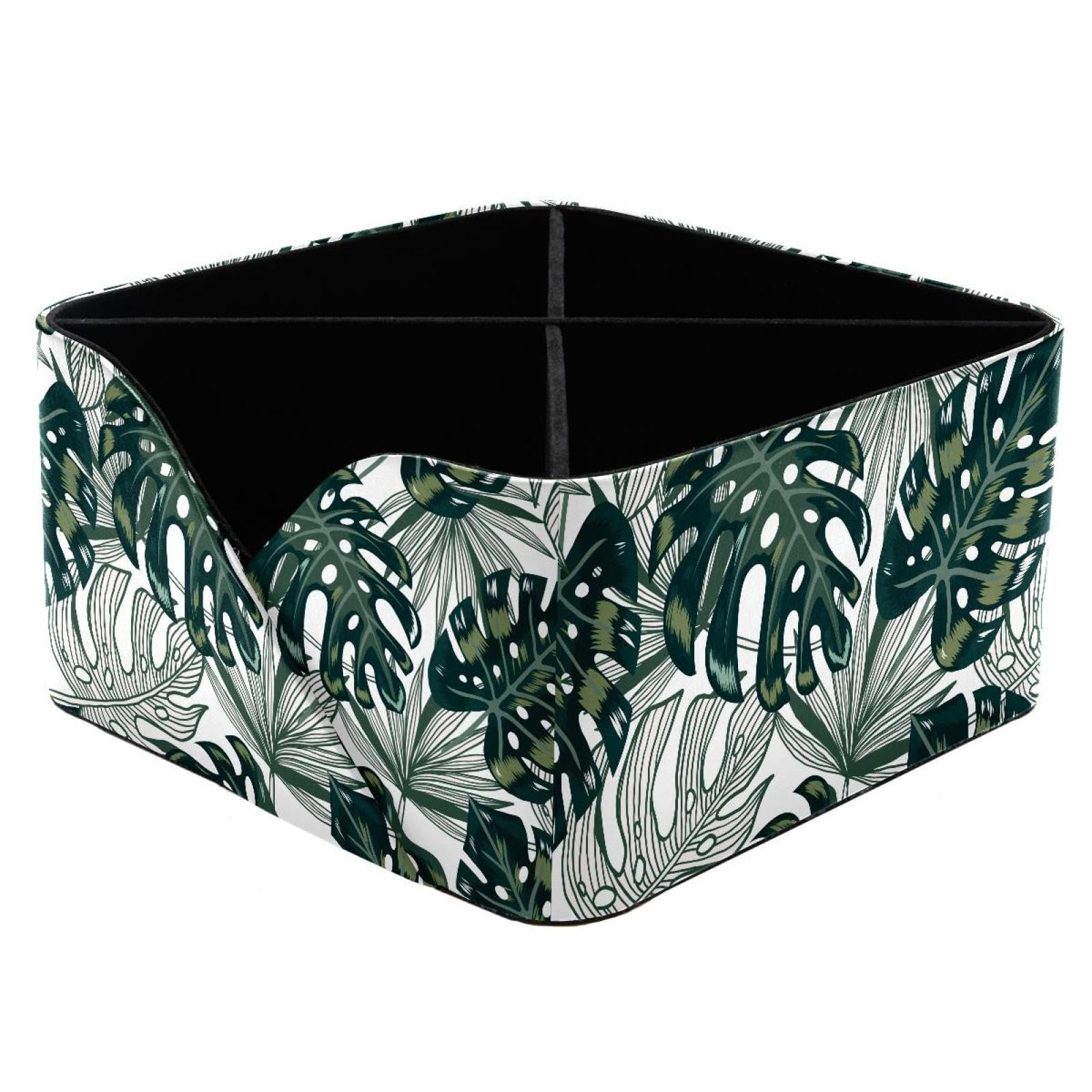 KengjuTesu Monstera Leaves Desktop Organizer Pen Holder, Rectangular Pencil Cup for Office, Study and Makeup Stations