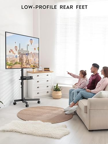 Miniatura 8 de BONTEC - Soporte de TV móvil para televisores de 23 a 60 pulgadas, soporte de TV rodante con ruedas de bloqueo, altura ajustable, estante Negro