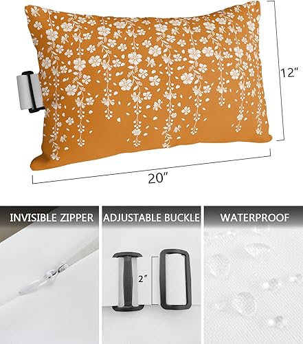 Miniatura 3 de Paquete de 4 fundas de almohada lumbares de color naranja quemado, impermeables, para exteriores, diseño de flores lloronas, para patio, playa, 12 x