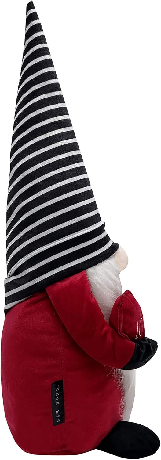 Rae Dunn Valentine's Day Gnome - Holiday Decor Seasonal Decorations - Scandinavian Nordic Tomte Nisse Plush Figurine - 19" Elf with Beard Ornament for Shelf (Love Bug Gnome)