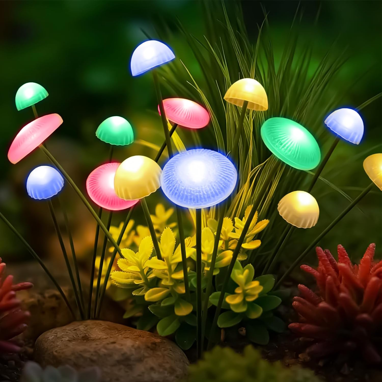 2 Pcs Solar Mushroom Lights Outdoor Colorful Vision