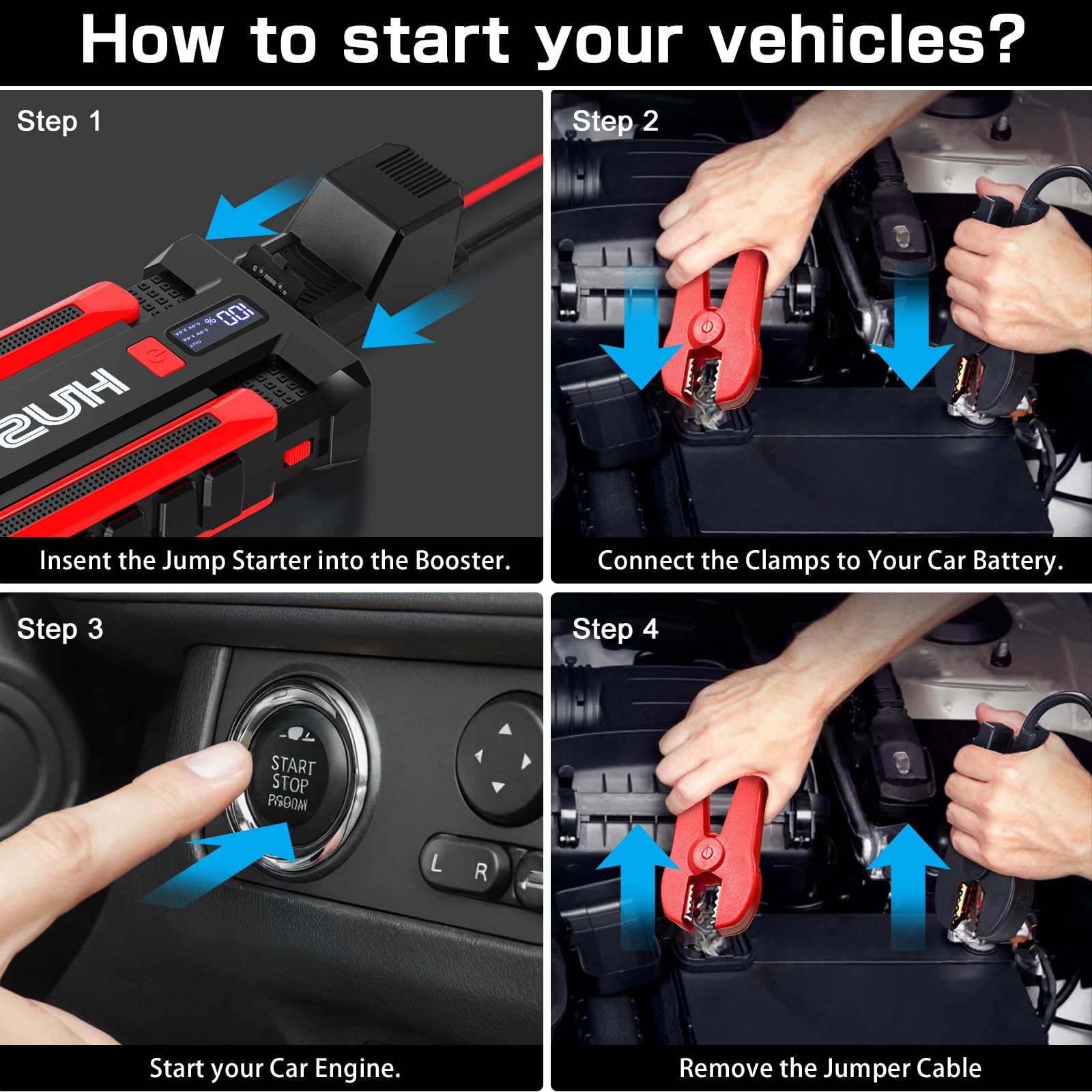 Booster Avviamento Auto, Avviatore di Emergenza Portatile per Batteria da 2000A 13800mAh, Starter Batteria Auto Per Motori a Benzina Fino a 7L o Diesel Fino a 5,5L,Orcia a LED