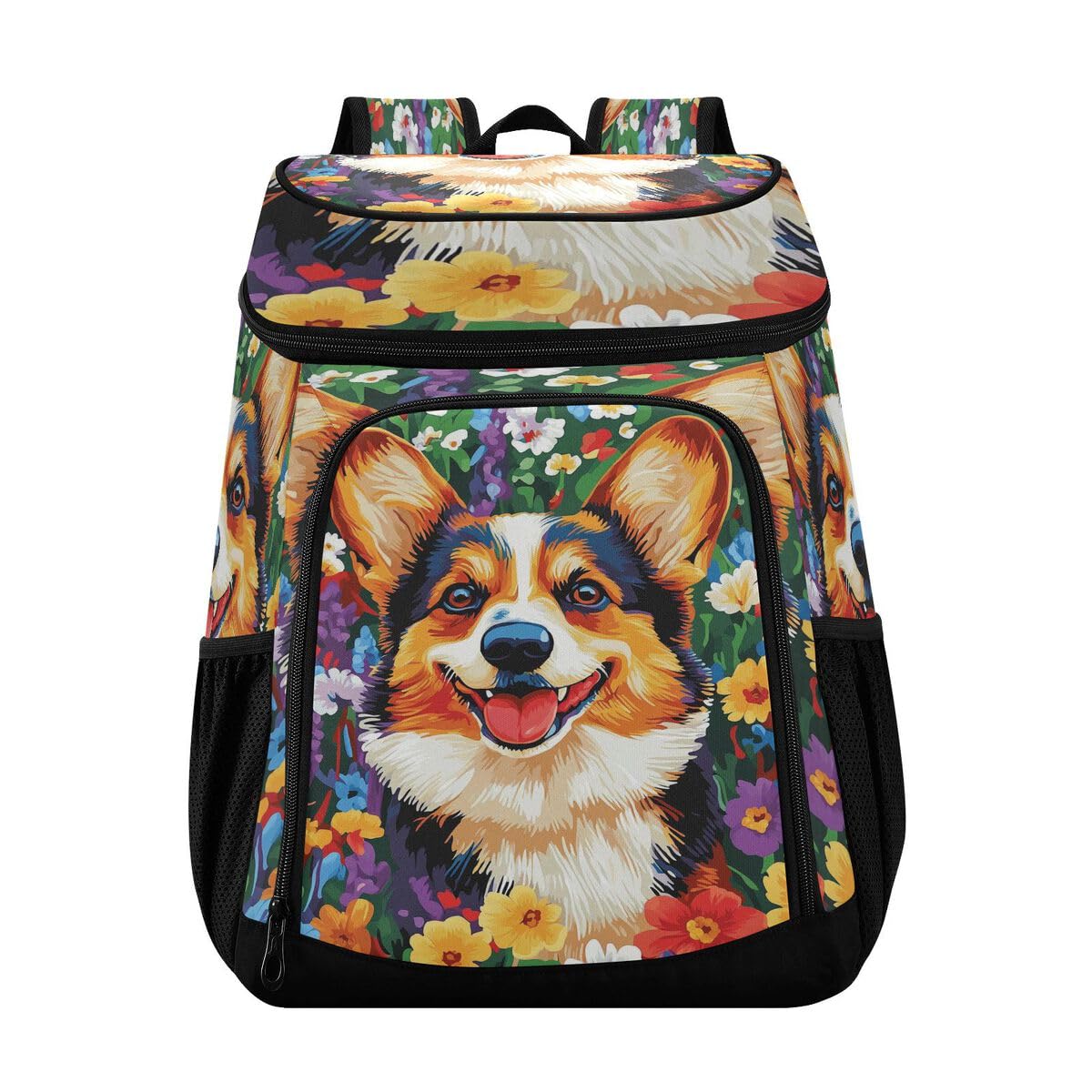 Corgi Flowers Red Cooler Backpack Leakproof Insulated Lunch Cooler Bag 30 Cans Camping Backpacks for Men Women