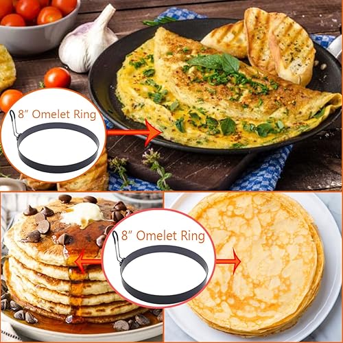 Miniatura 3 de Paquete de 2 anillos de tortilla grandes de 8 pulgadas para plancha, molde de tortitas de acero inoxidable antiadherente de 8 pulgadas, anillo de