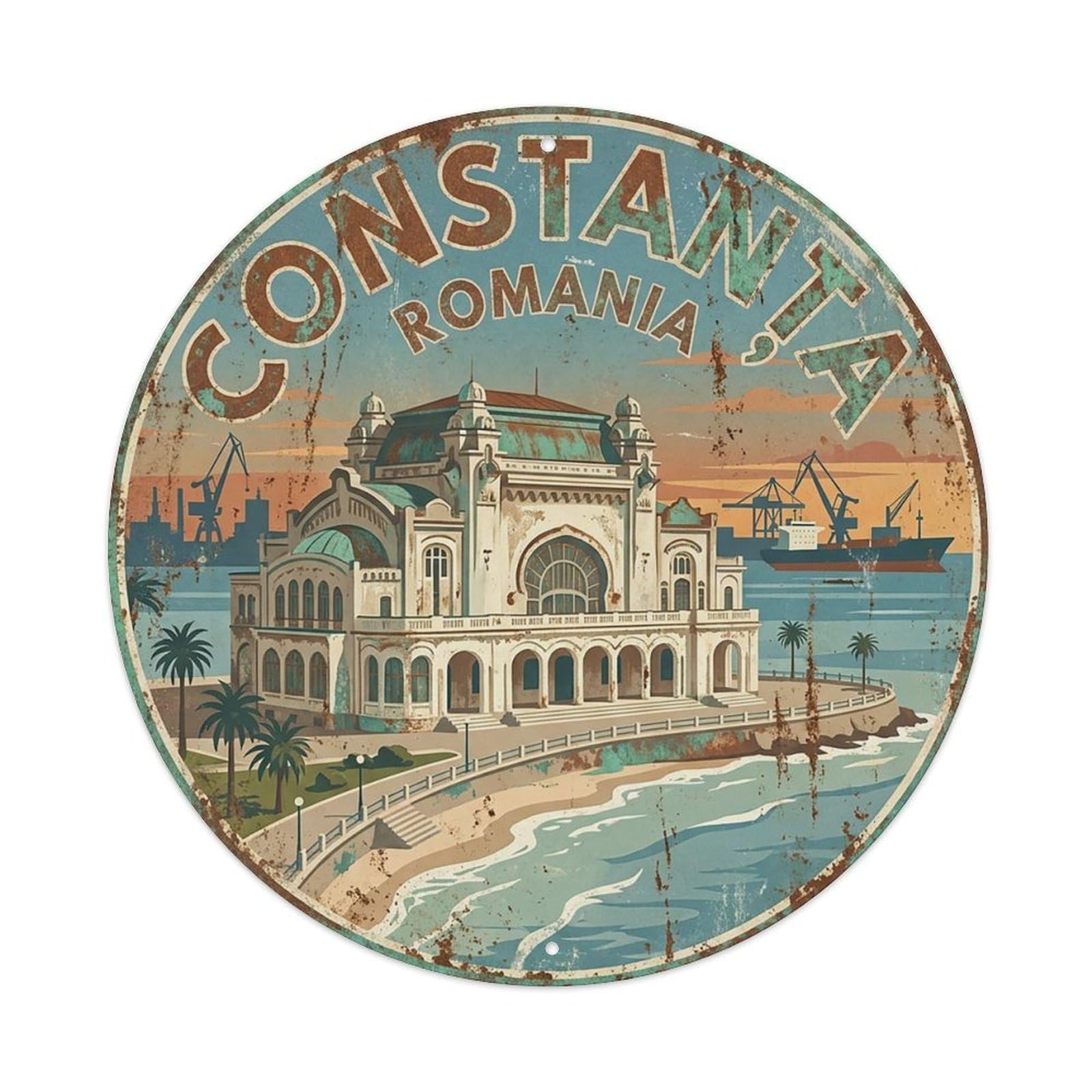 Yrnq 8X8inch Vintage Style Romania Retro Travel Constanta Metal Tin Sign